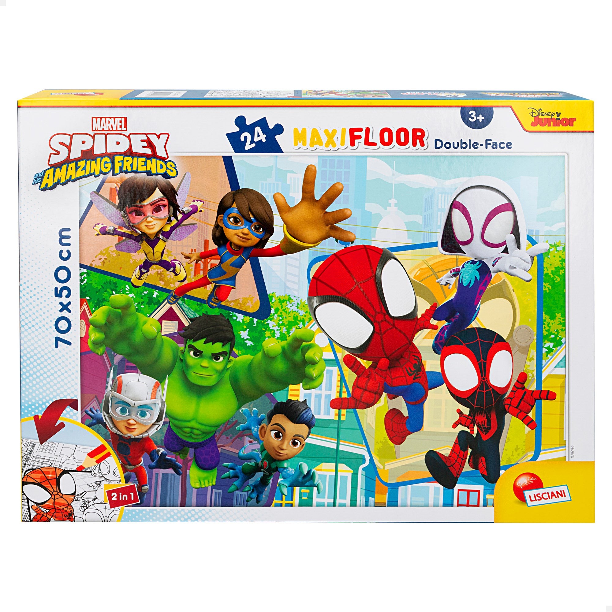 Puzzle de colorir dupla face do Homem-Aranha e a sua Super Equipa, 24 peças, tamanho XL