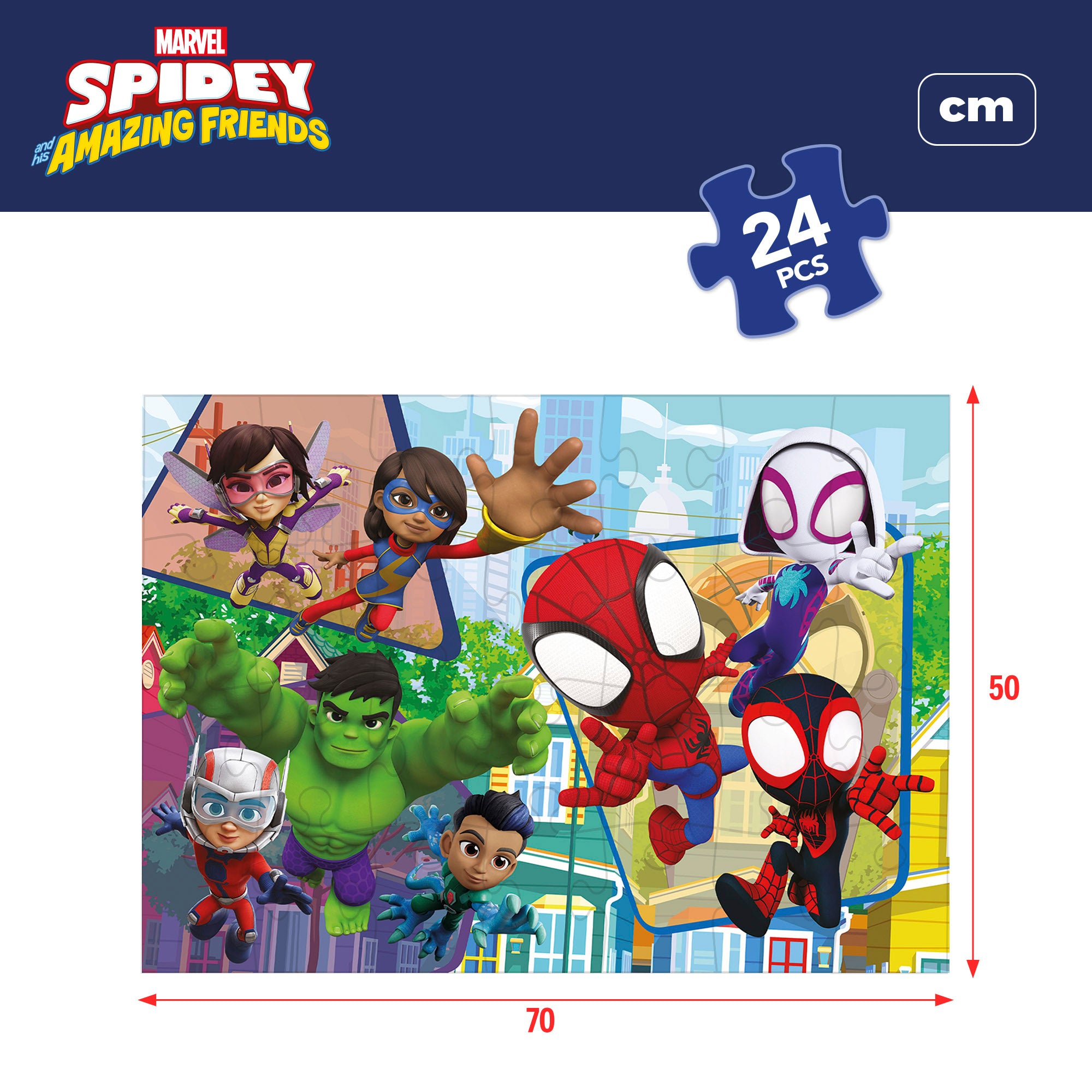 Puzzle de colorir dupla face do Homem-Aranha e a sua Super Equipa, 24 peças, tamanho XL