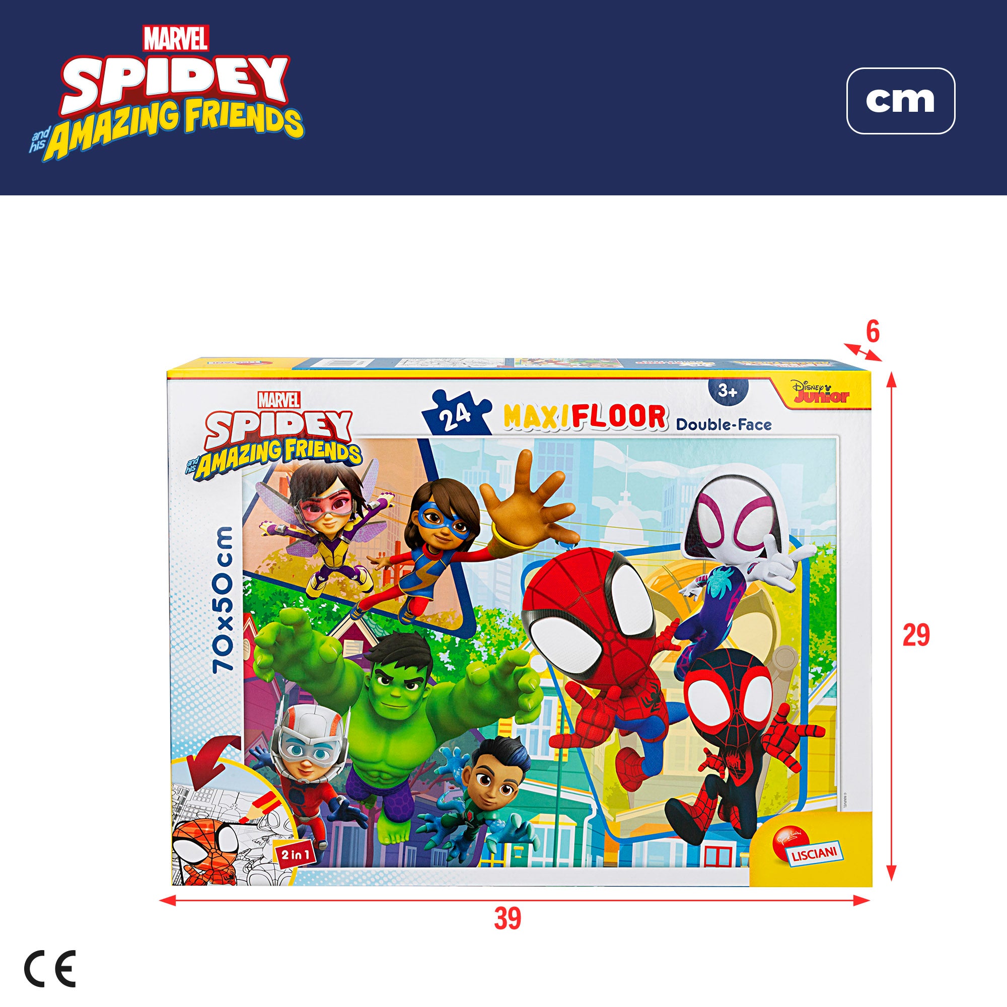 Puzzle de colorir dupla face do Homem-Aranha e a sua Super Equipa, 24 peças, tamanho XL