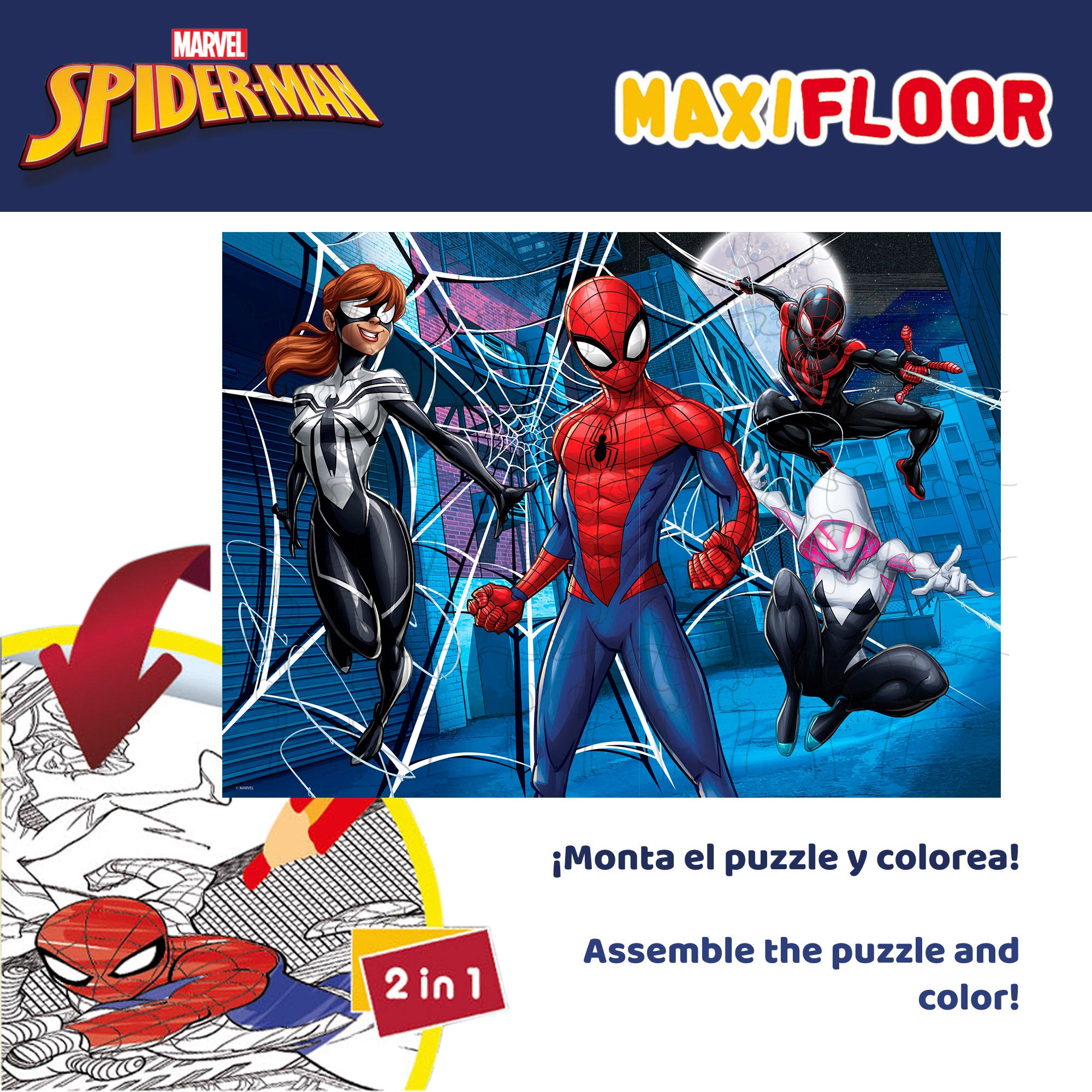 Puzzle para colorir dupla face do Homem-Aranha da Marvel, 60 peças grandes.
