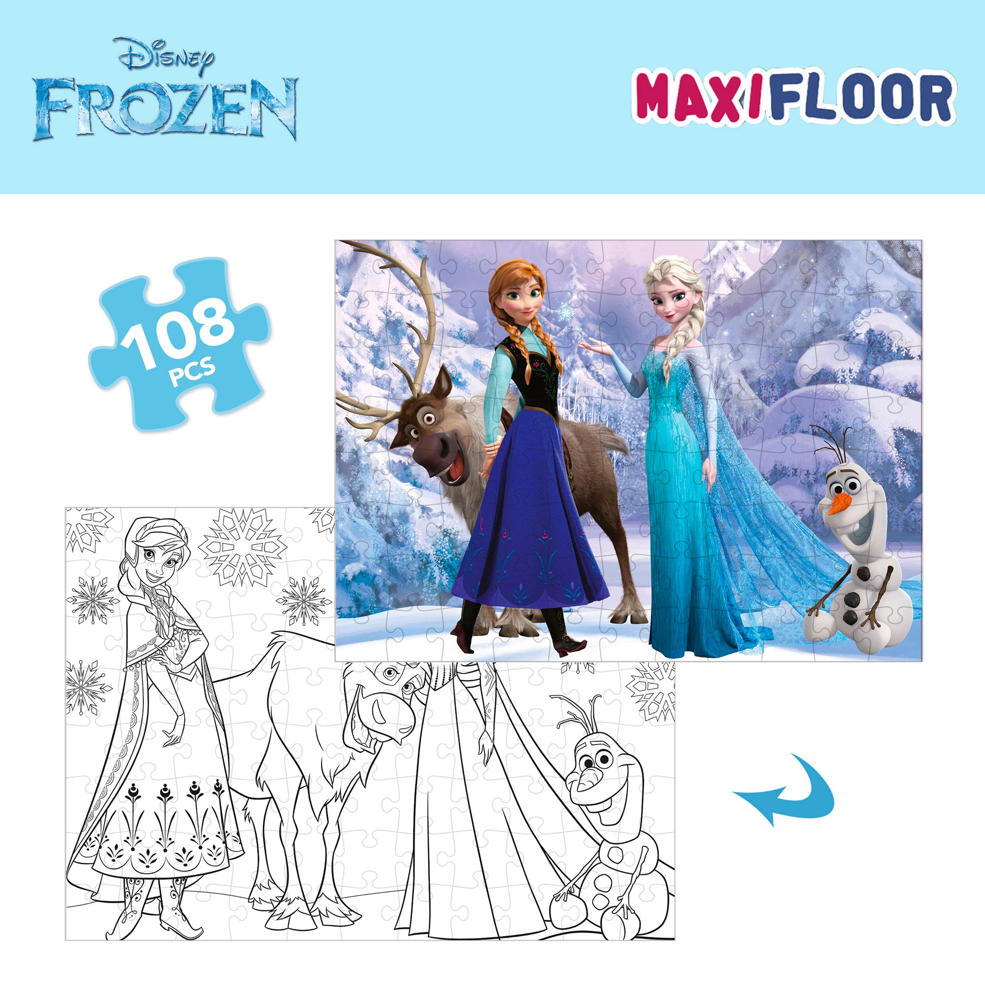 Puzzle para colorir dupla face Disney Frozen, 108 peças