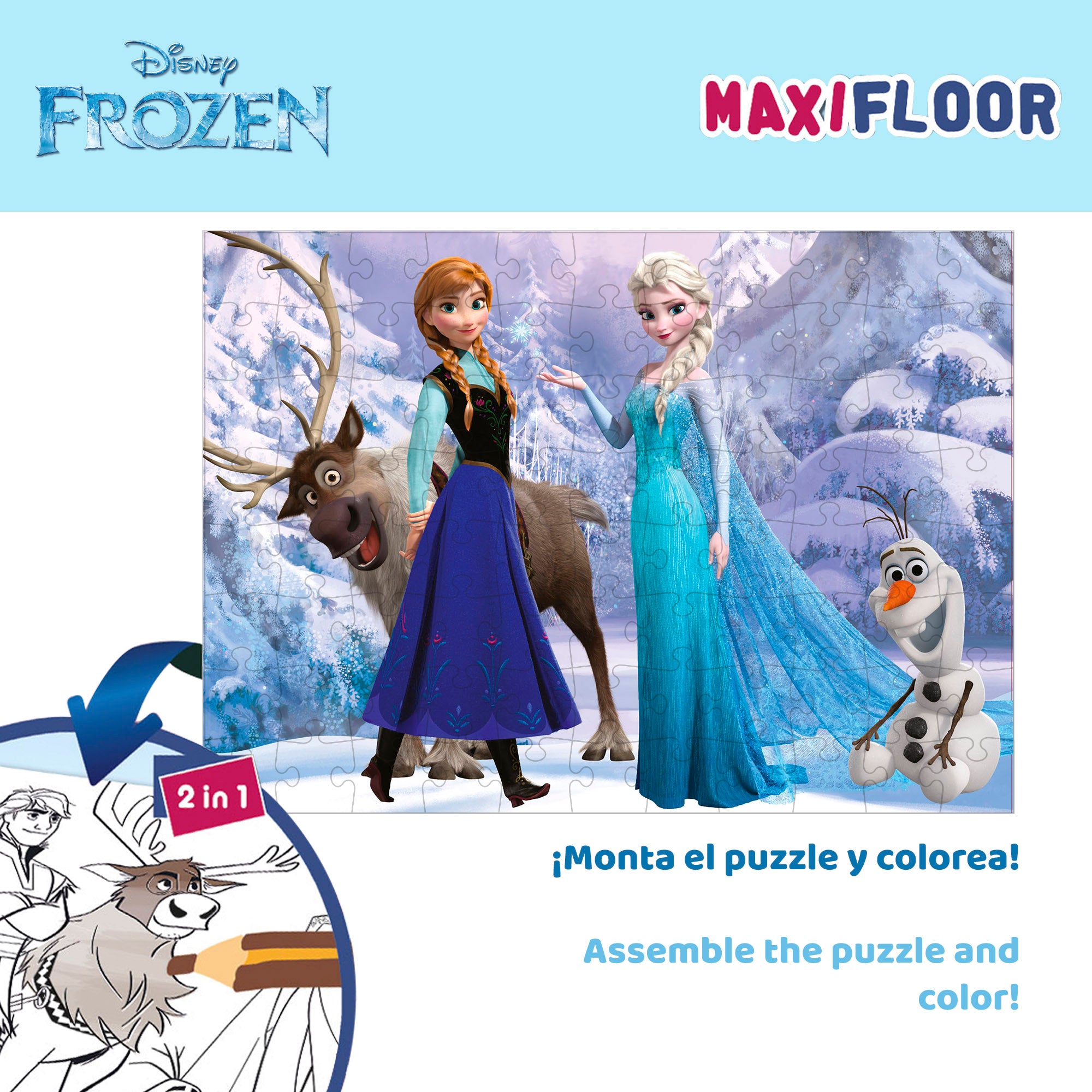 Puzzle para colorir dupla face Disney Frozen, 108 peças