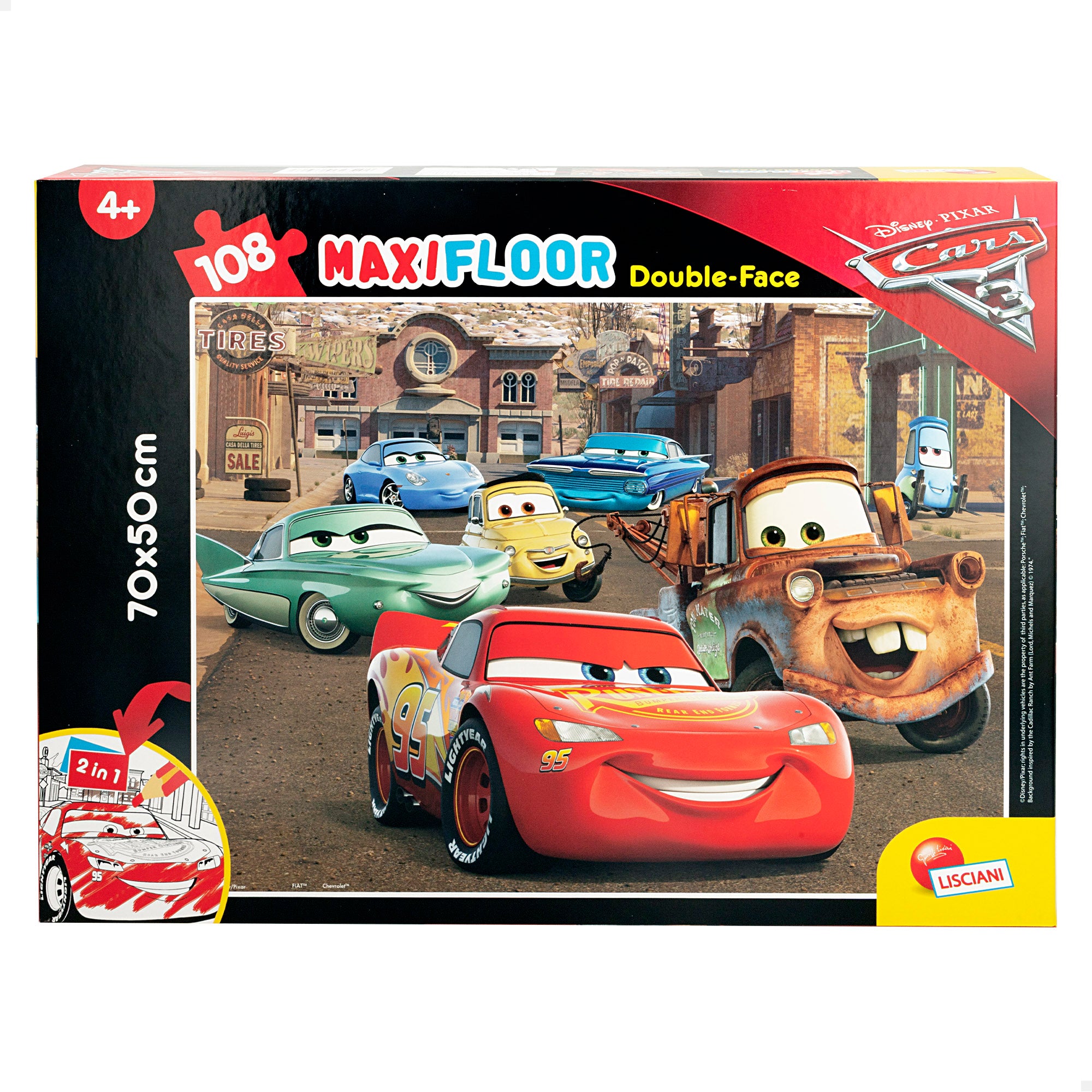 Puzzle dupla face Disney Cars para colorir, 108 peças.