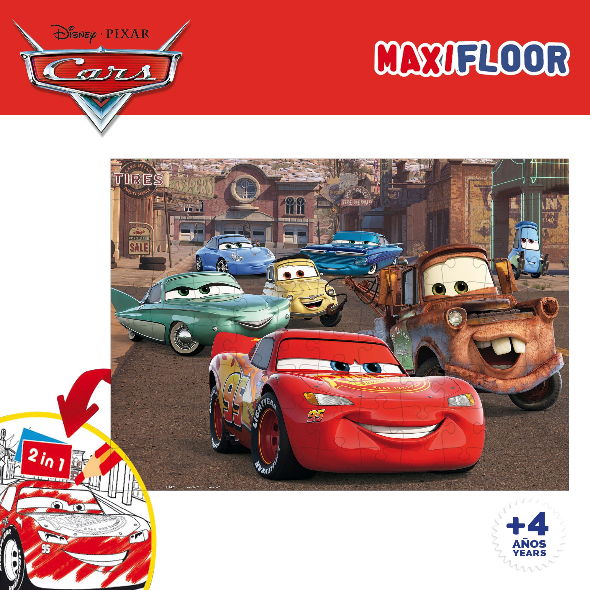 Puzzle dupla face Disney Cars para colorir, 108 peças.