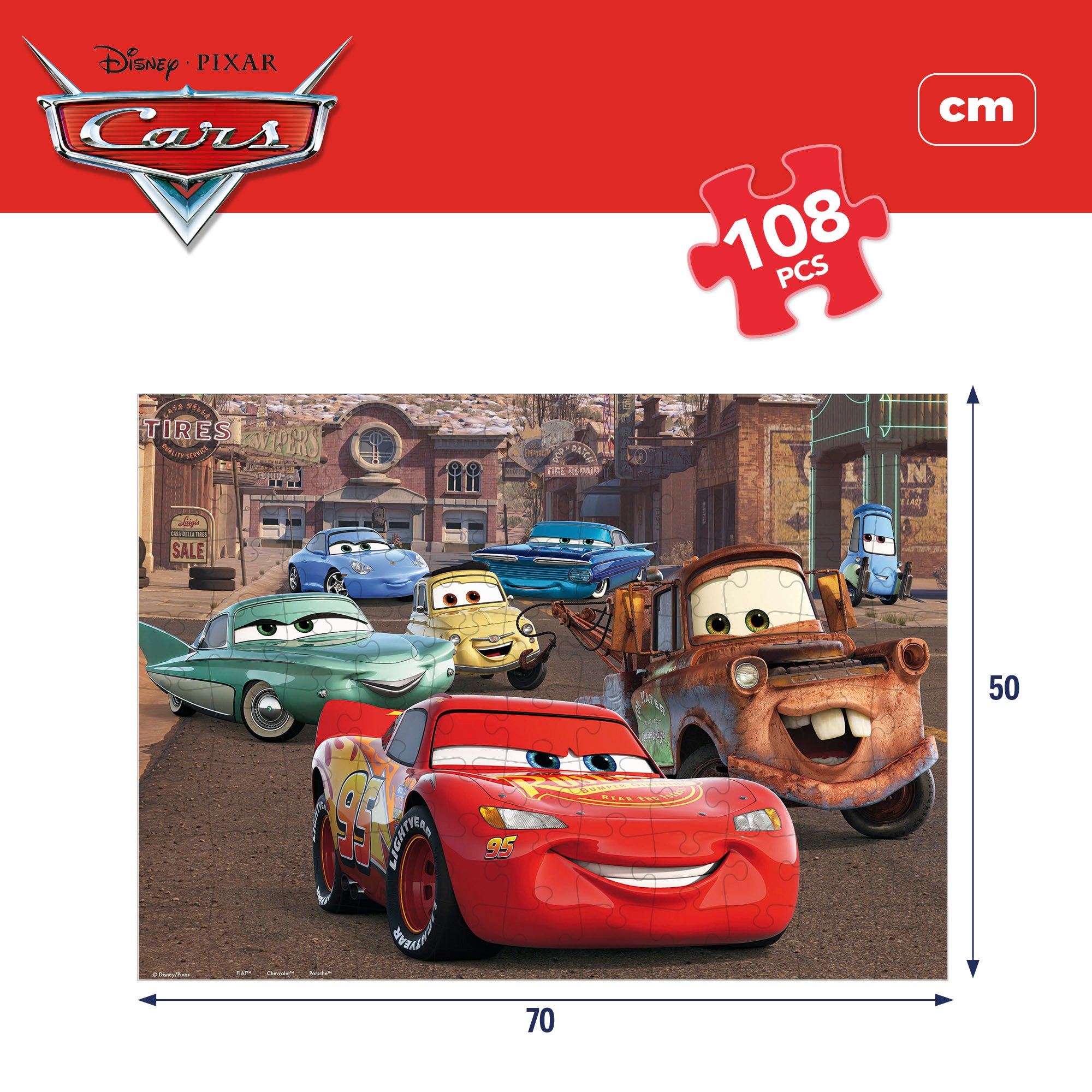 Puzzle dupla face Disney Cars para colorir, 108 peças.
