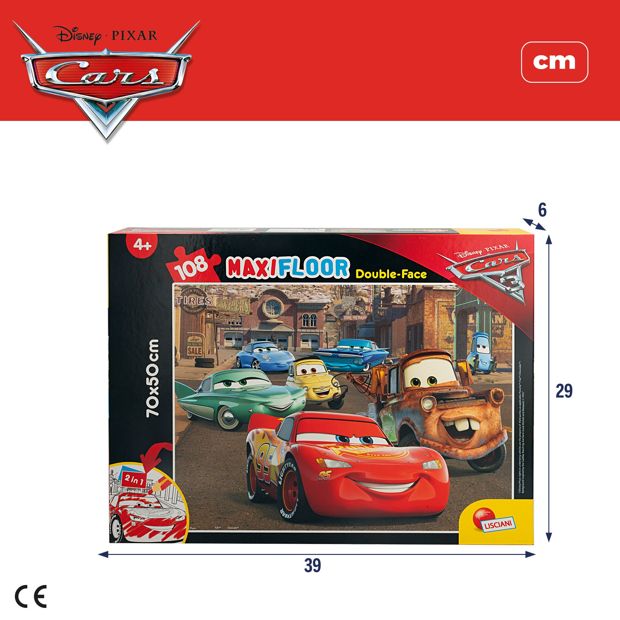 Puzzle dupla face Disney Cars para colorir, 108 peças.