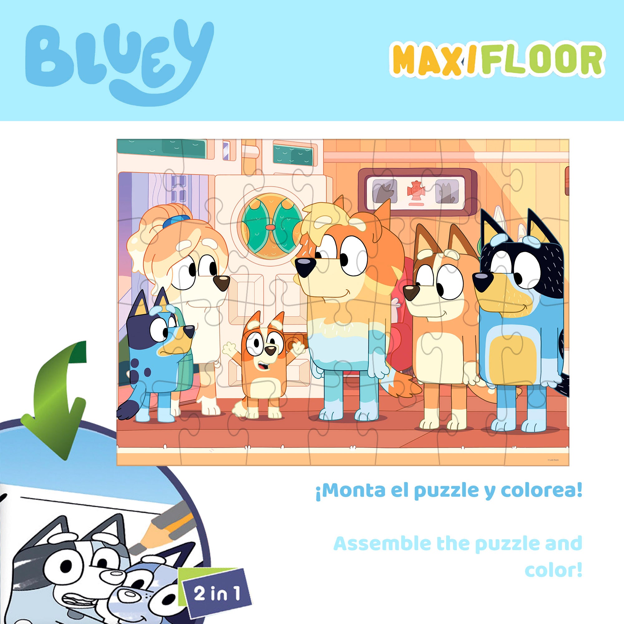Puzzle Bluey de dupla face para colorir, 24 peças, tamanho XL