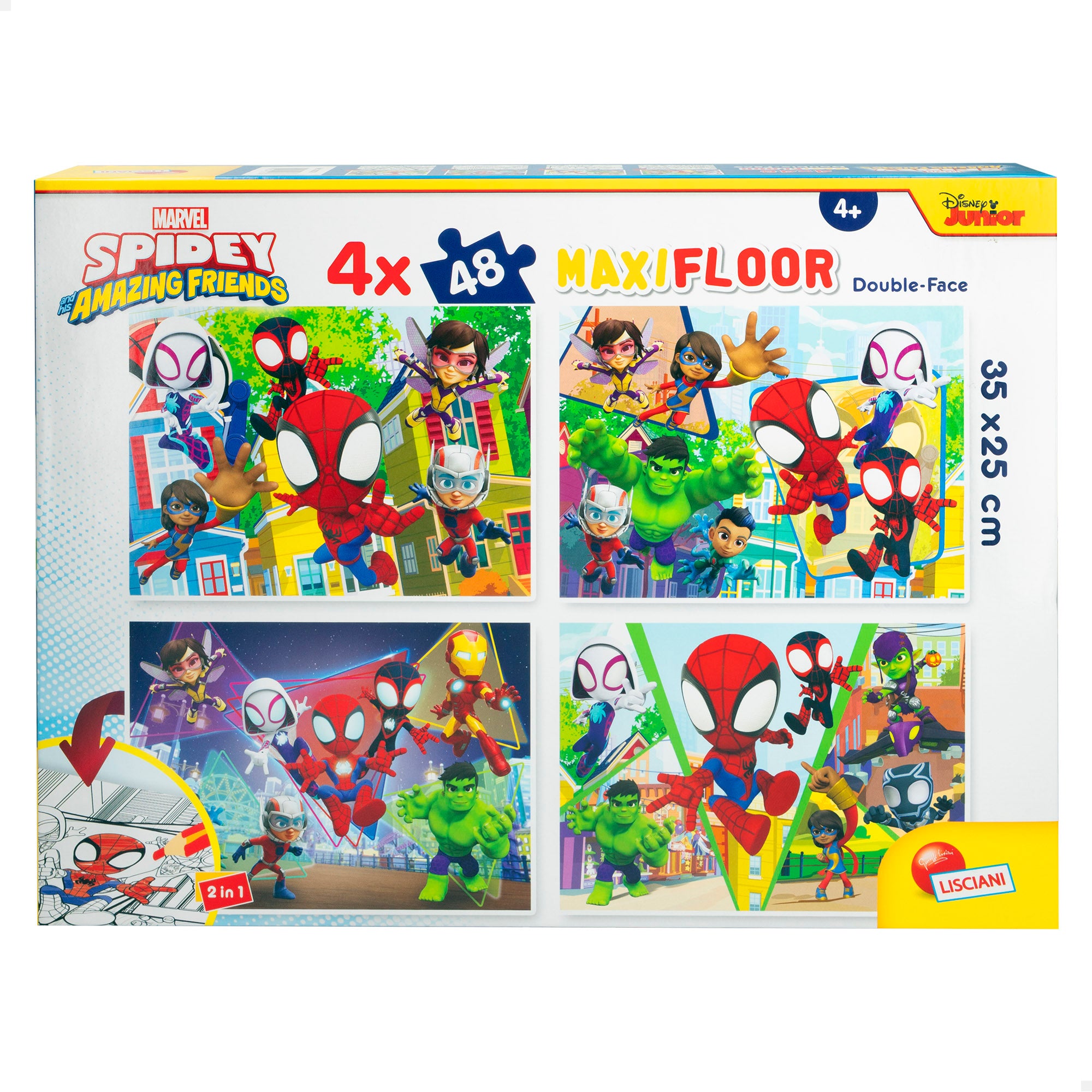 Homem-Aranha e a sua equipa - Pack de 4 puzzles para colorir de dupla face, 48 peças