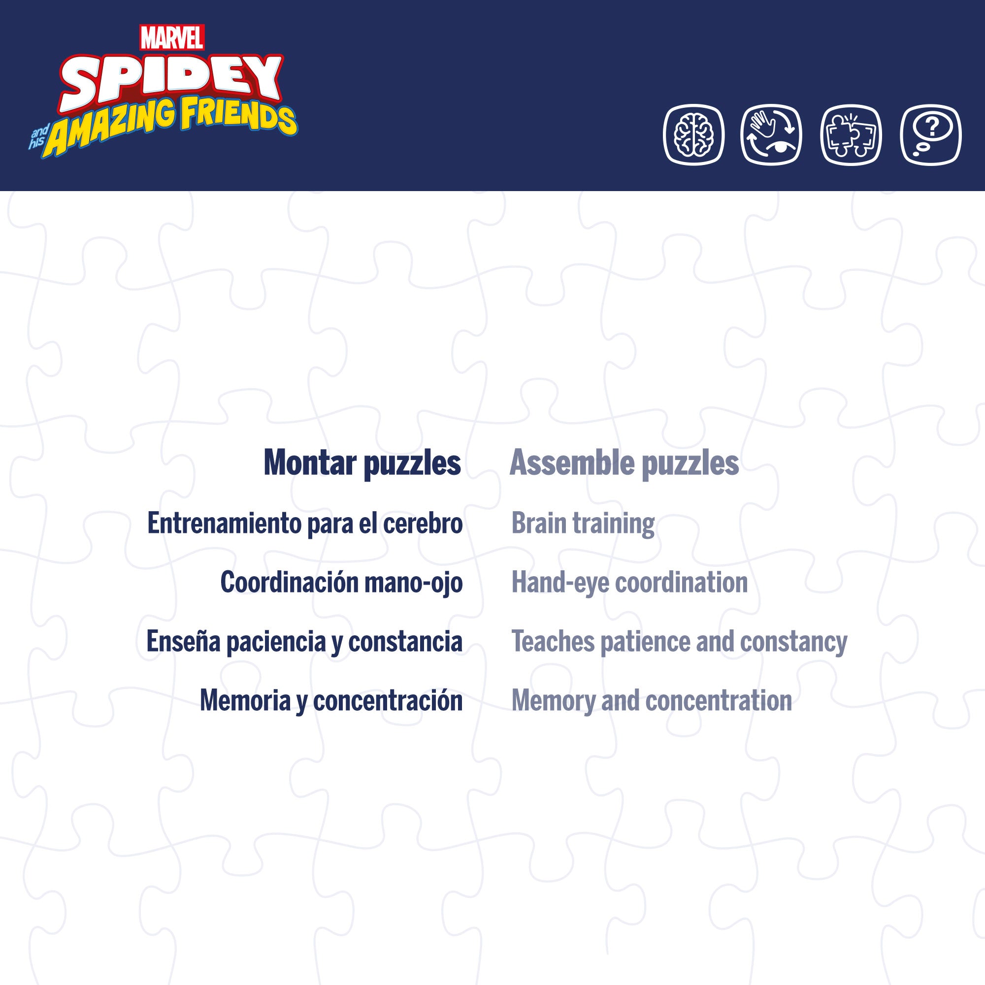 Homem-Aranha e a sua equipa - Pack de 4 puzzles para colorir de dupla face, 48 peças