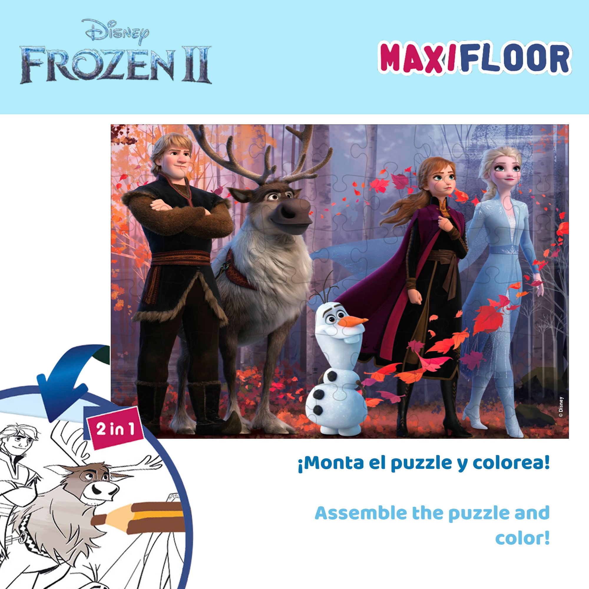 Conjunto de 4 puzzles para colorir de dupla face da Disney Frozen, 48 peças.