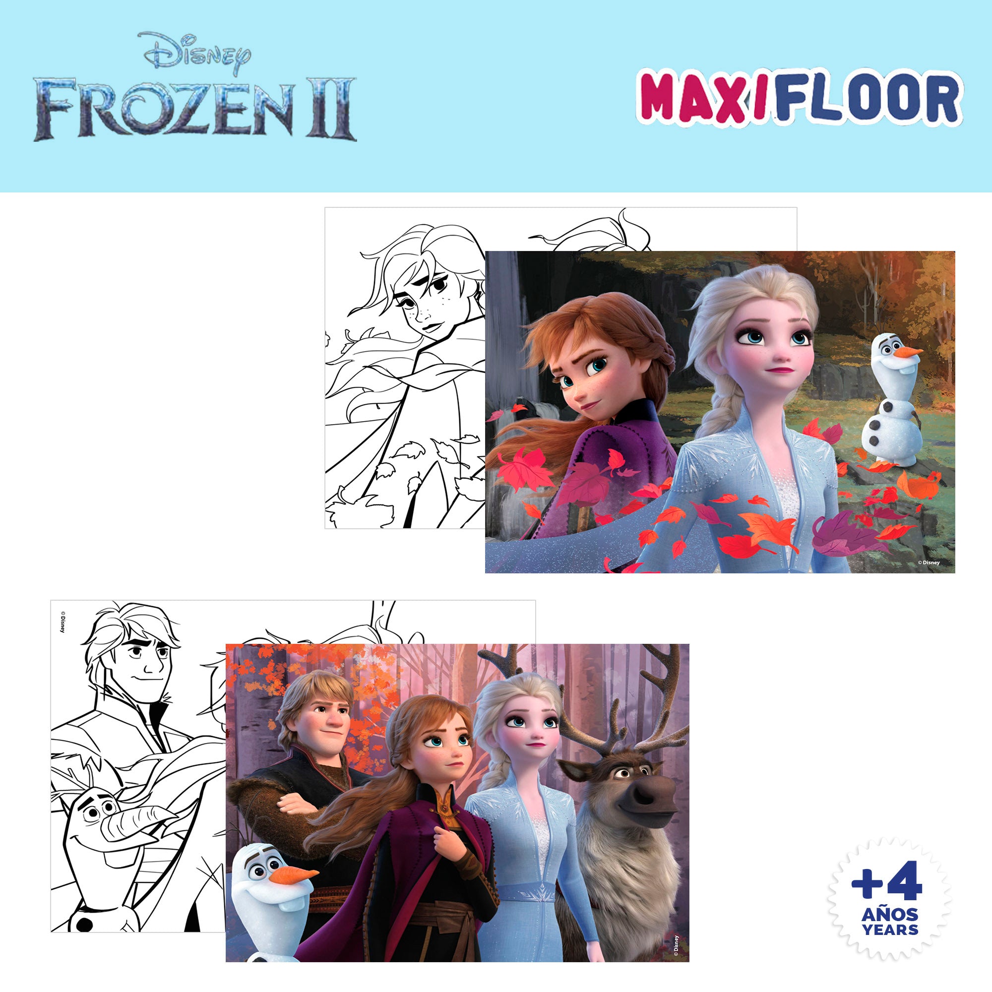 Conjunto de 4 puzzles para colorir de dupla face da Disney Frozen, 48 peças.