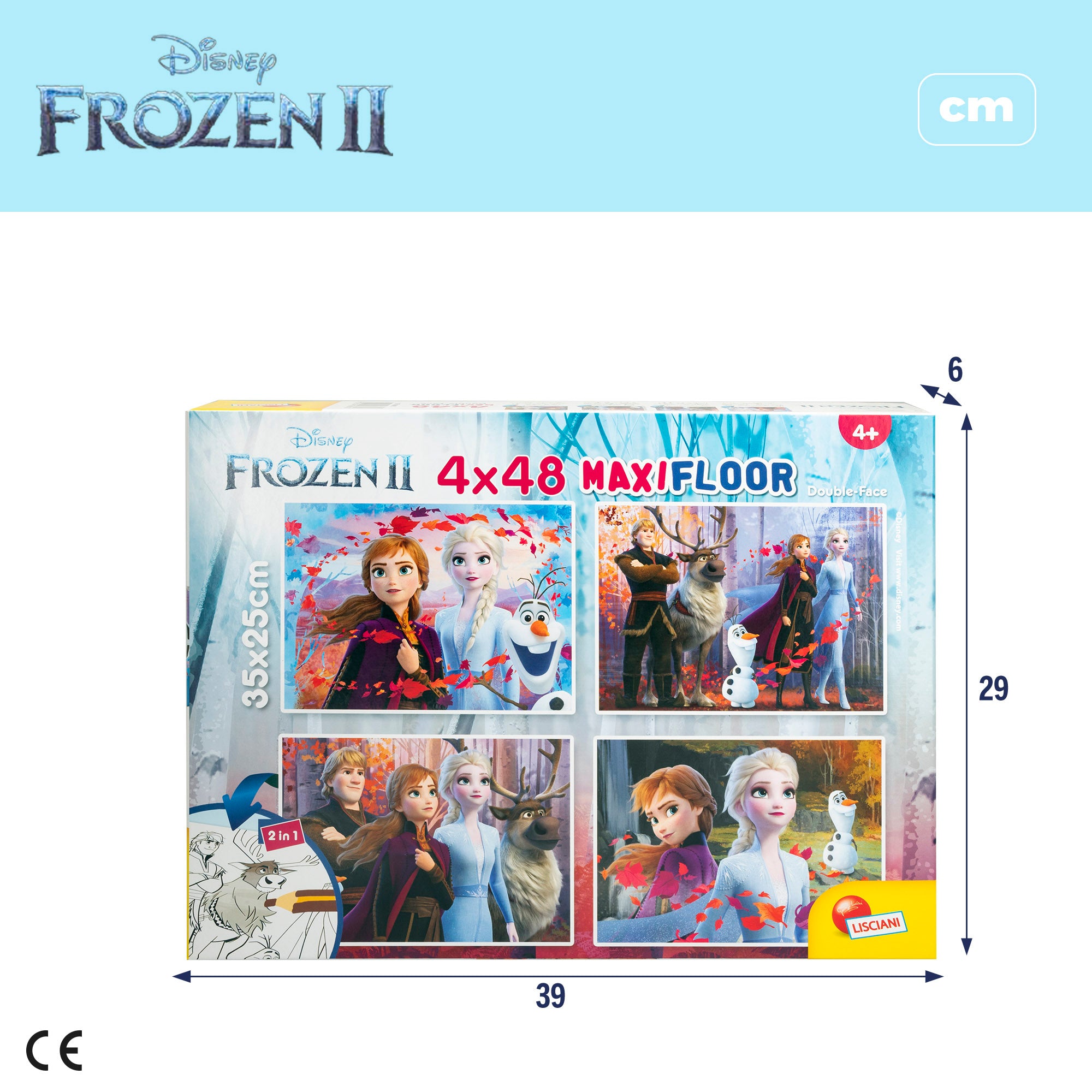 Conjunto de 4 puzzles para colorir de dupla face da Disney Frozen, 48 peças.