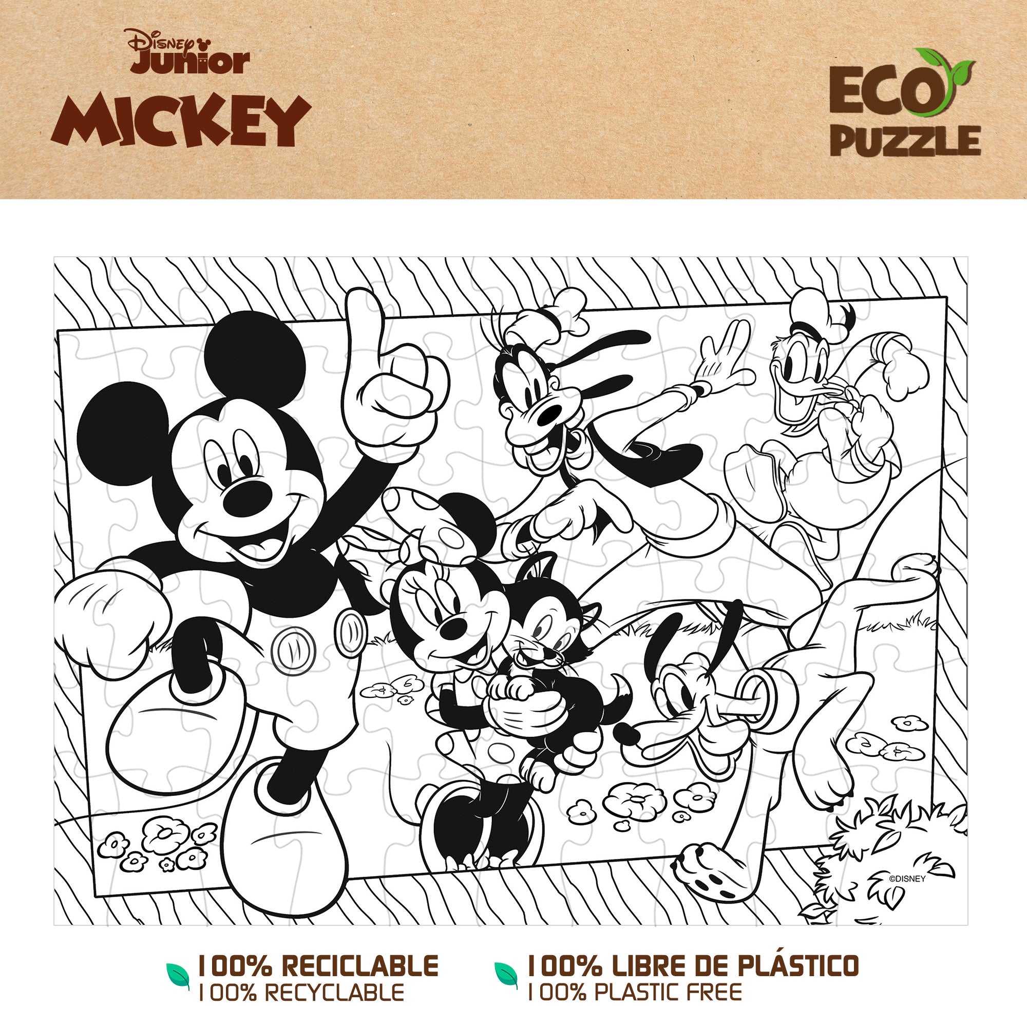 Puzzle ecológico de dupla face do Mickey Mouse da Disney para colorir, 60 peças grandes.