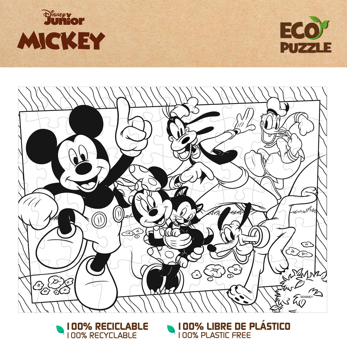 Puzzle ecológico de dupla face do Mickey Mouse da Disney para colorir, 60 peças grandes.