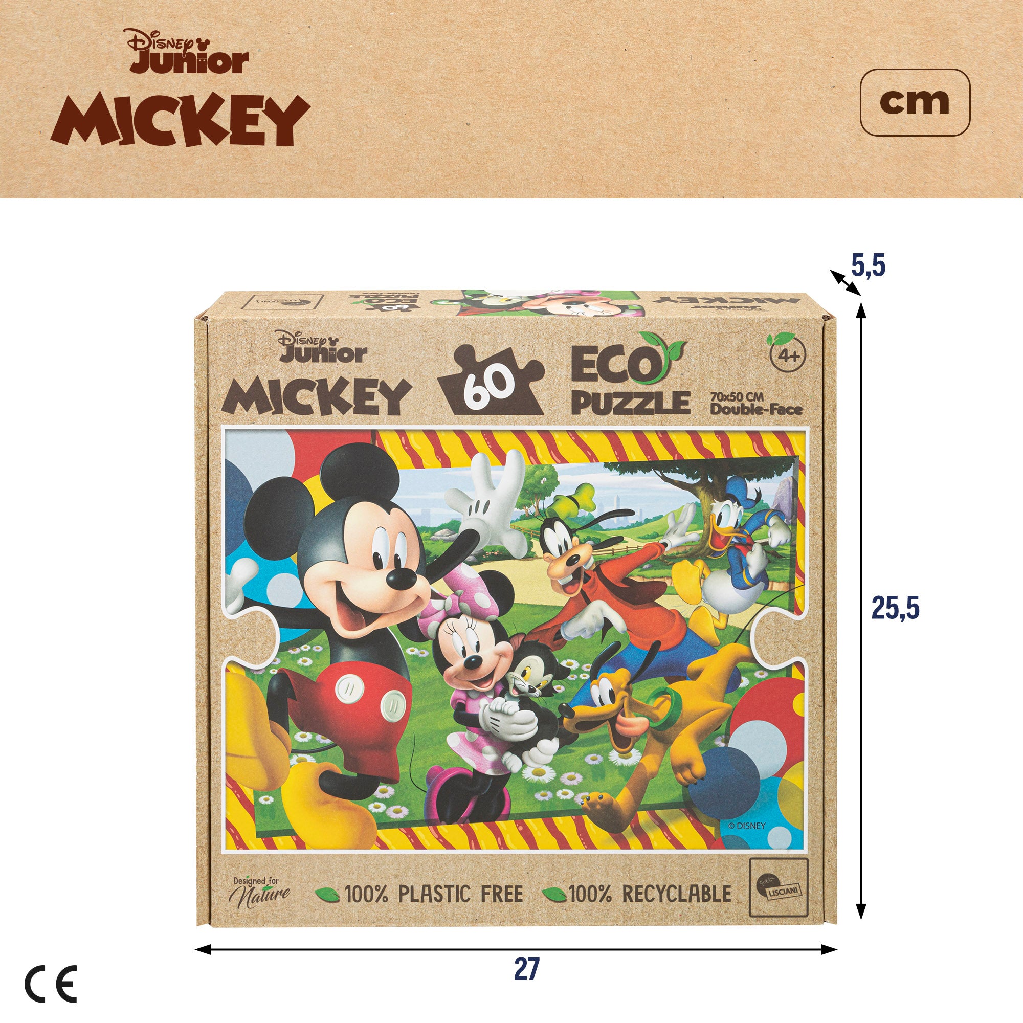 Puzzle ecológico de dupla face do Mickey Mouse da Disney para colorir, 60 peças grandes.
