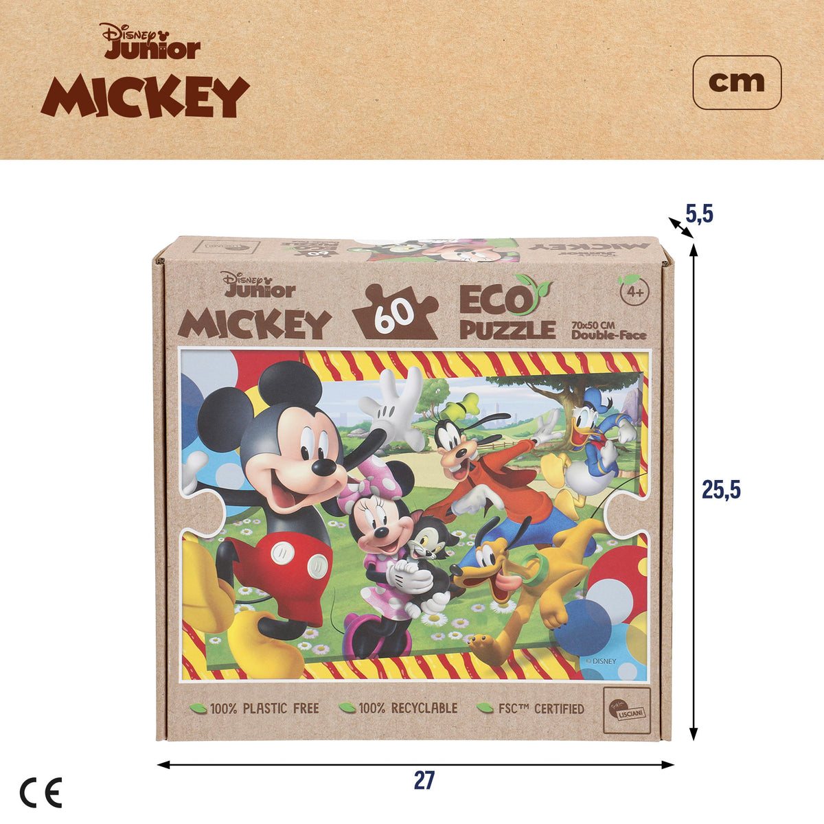 Puzzle ecológico de dupla face do Mickey Mouse da Disney para colorir, 60 peças grandes.