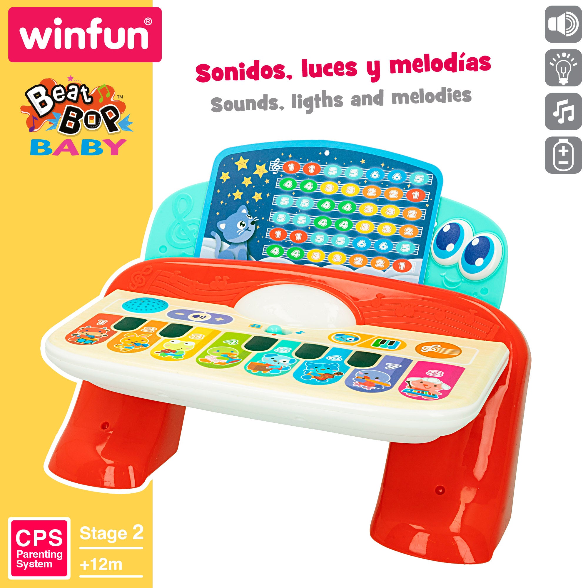 Piano de toque Winfun para bebé com luz, som e melodias