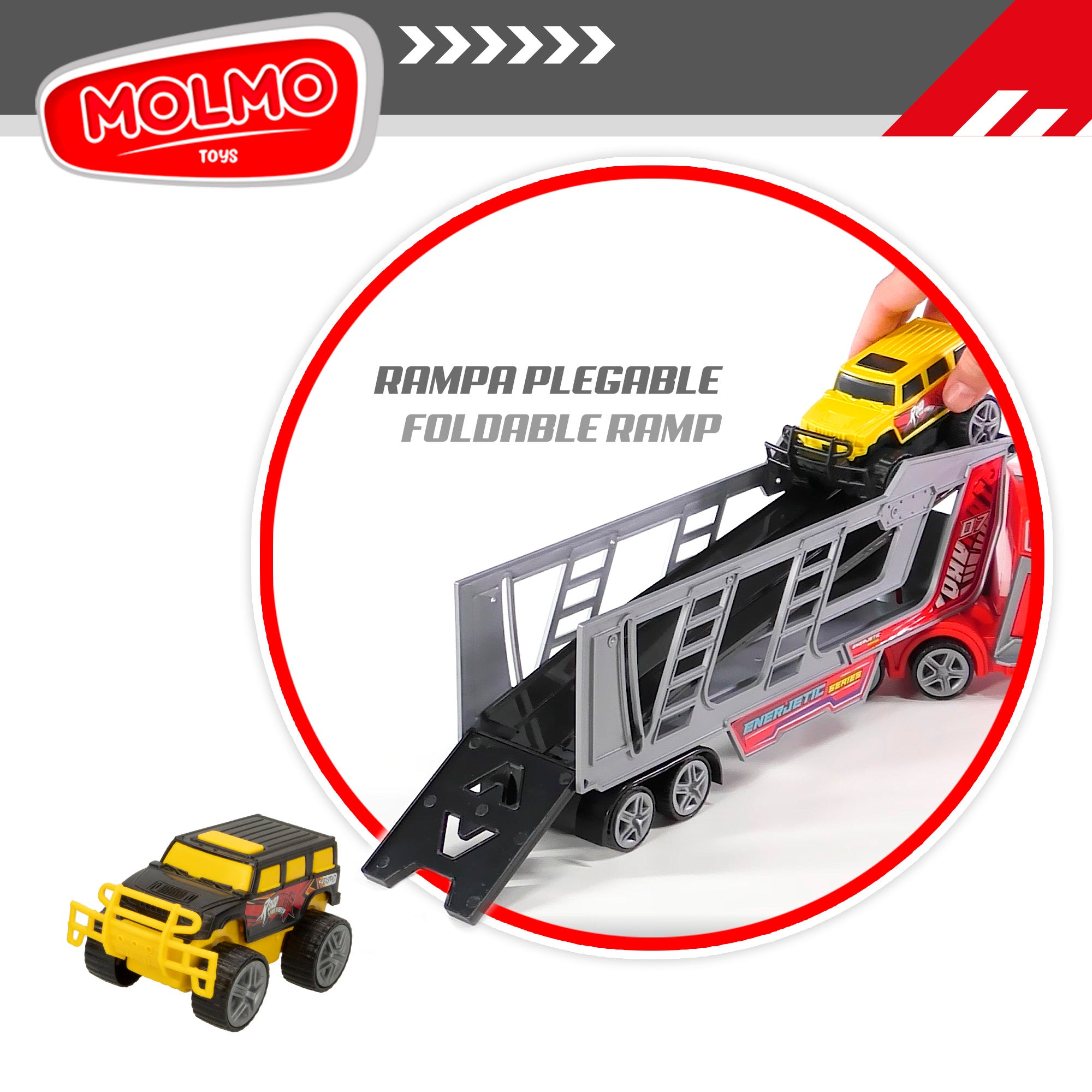 Camião transportador de carros COLORBABY com fricção e 2 carros 4x4