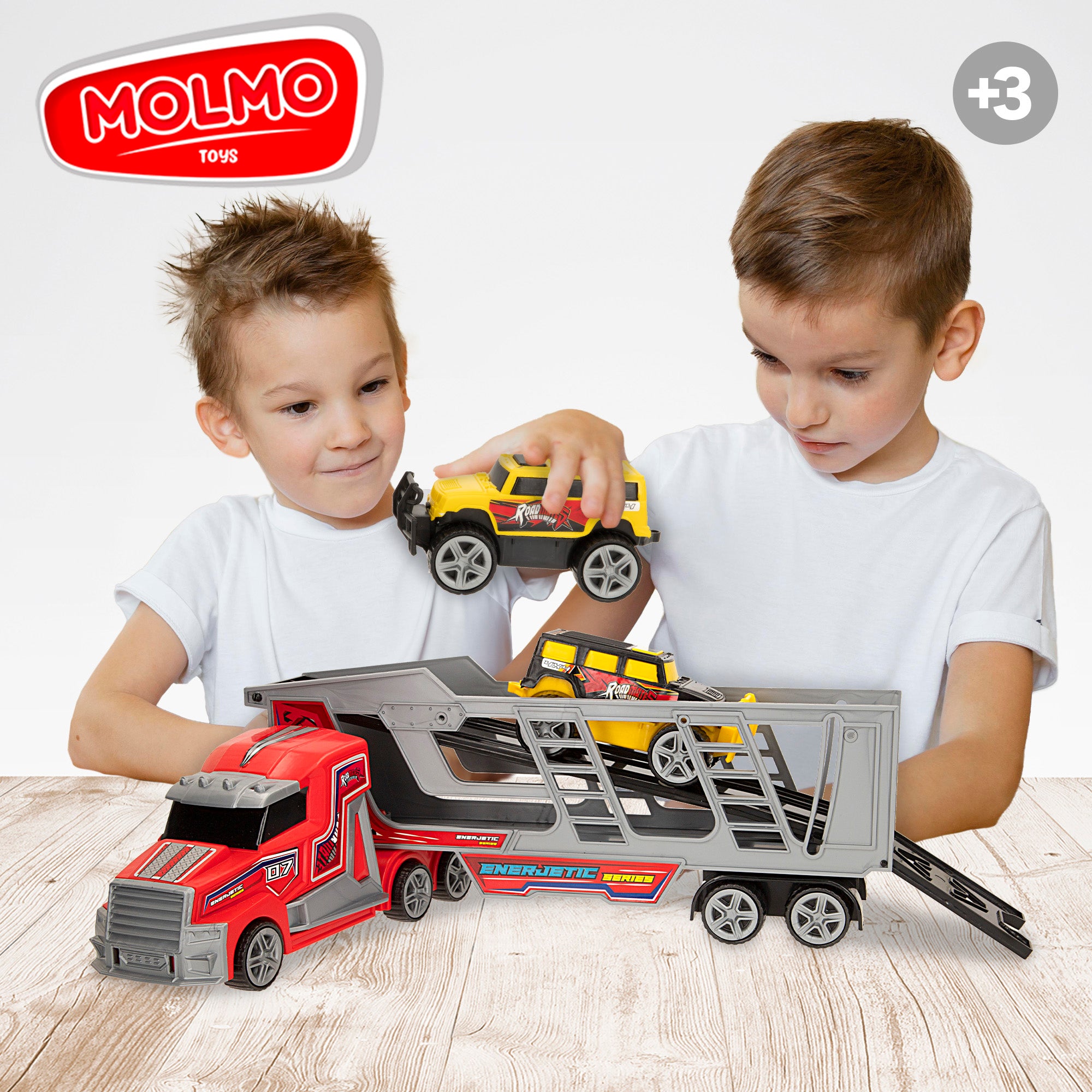 Camião transportador de carros COLORBABY com fricção e 2 carros 4x4