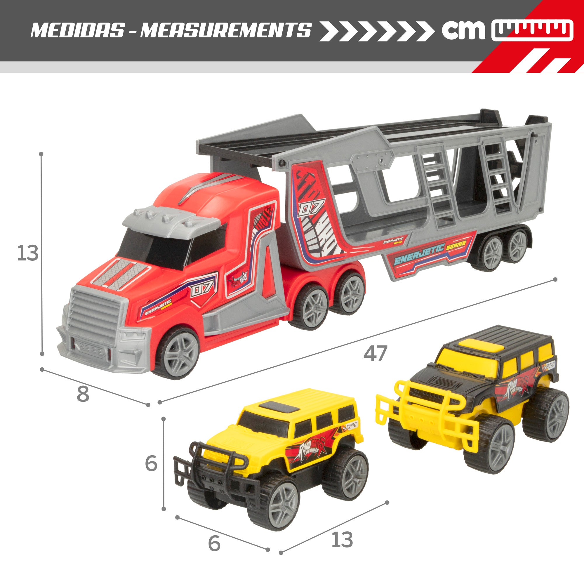 Camião transportador de carros COLORBABY com fricção e 2 carros 4x4
