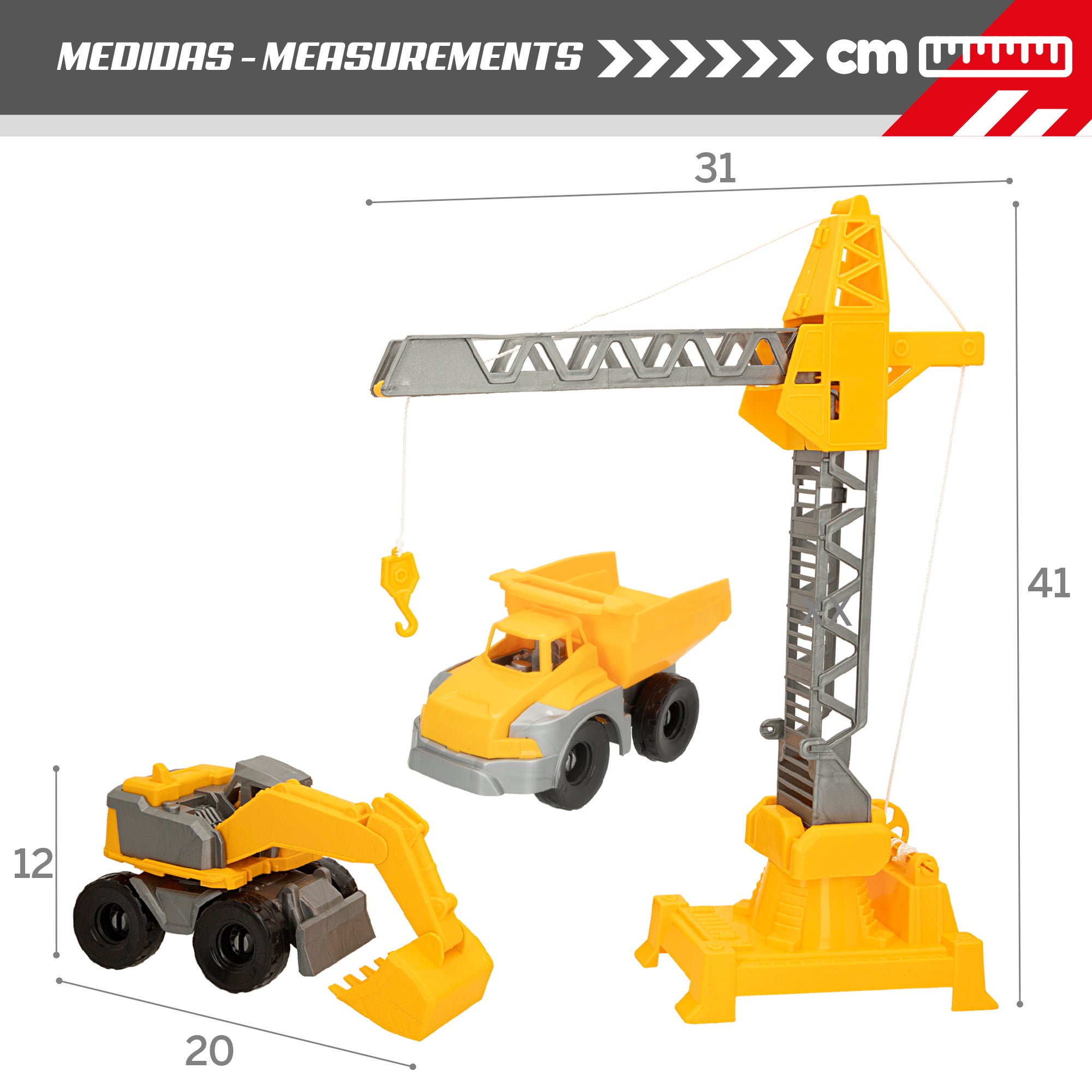 Conjunto de 2 veículos e 2 máquinas de construção COLORBABY