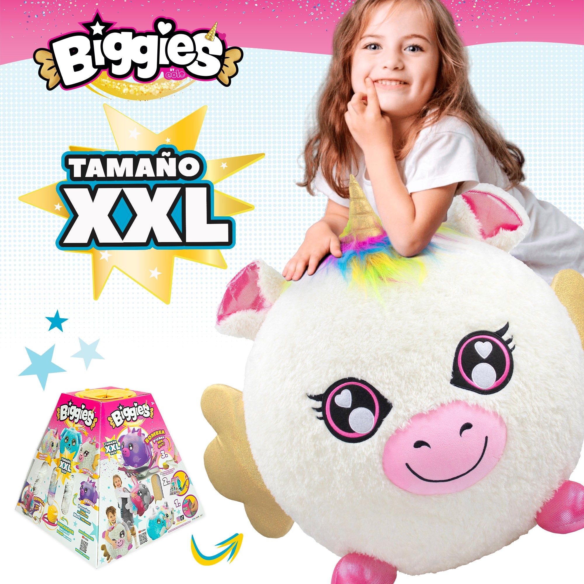 Unicórnio de peluche insuflável tamanho XXL da Biggies