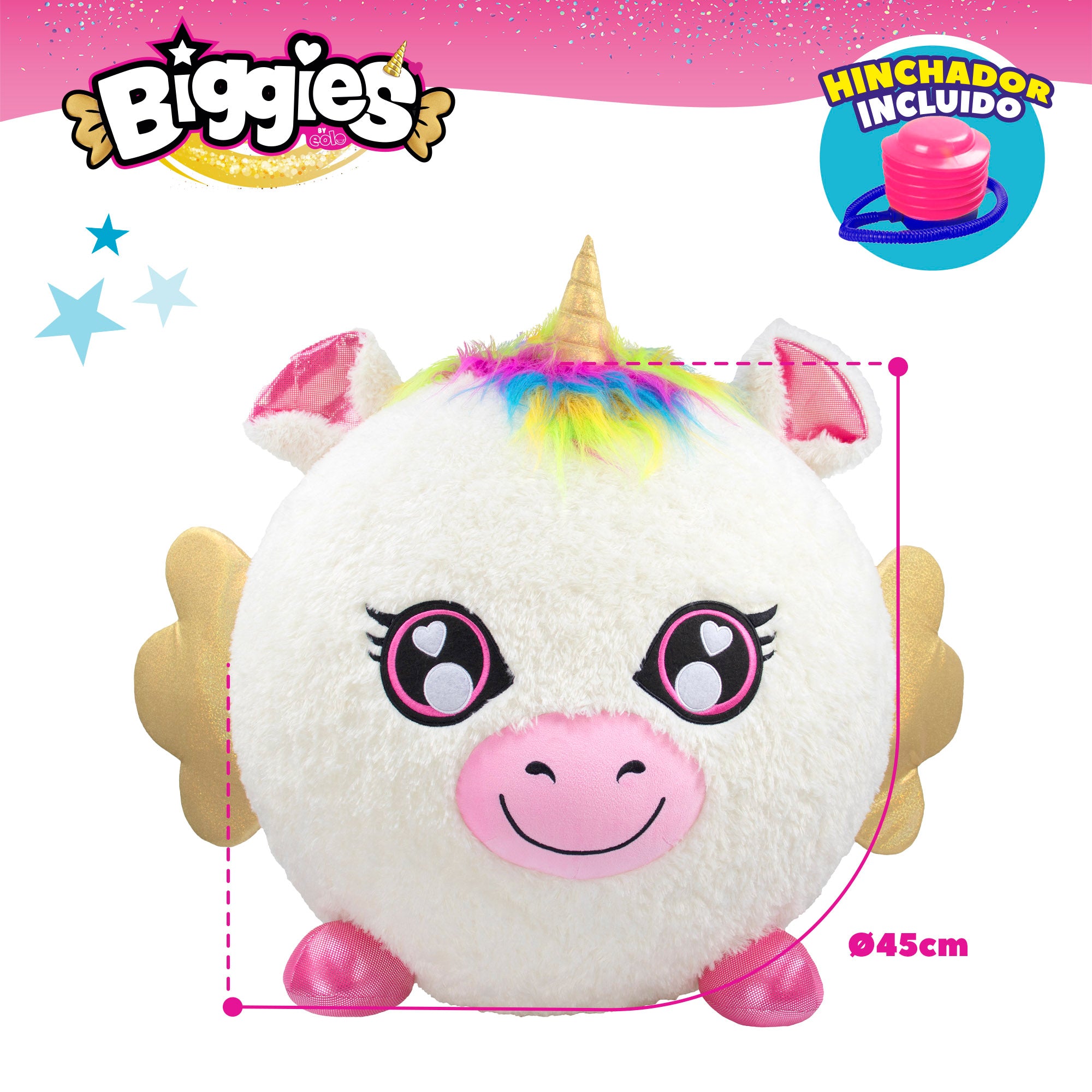 Unicórnio de peluche insuflável tamanho XXL da Biggies