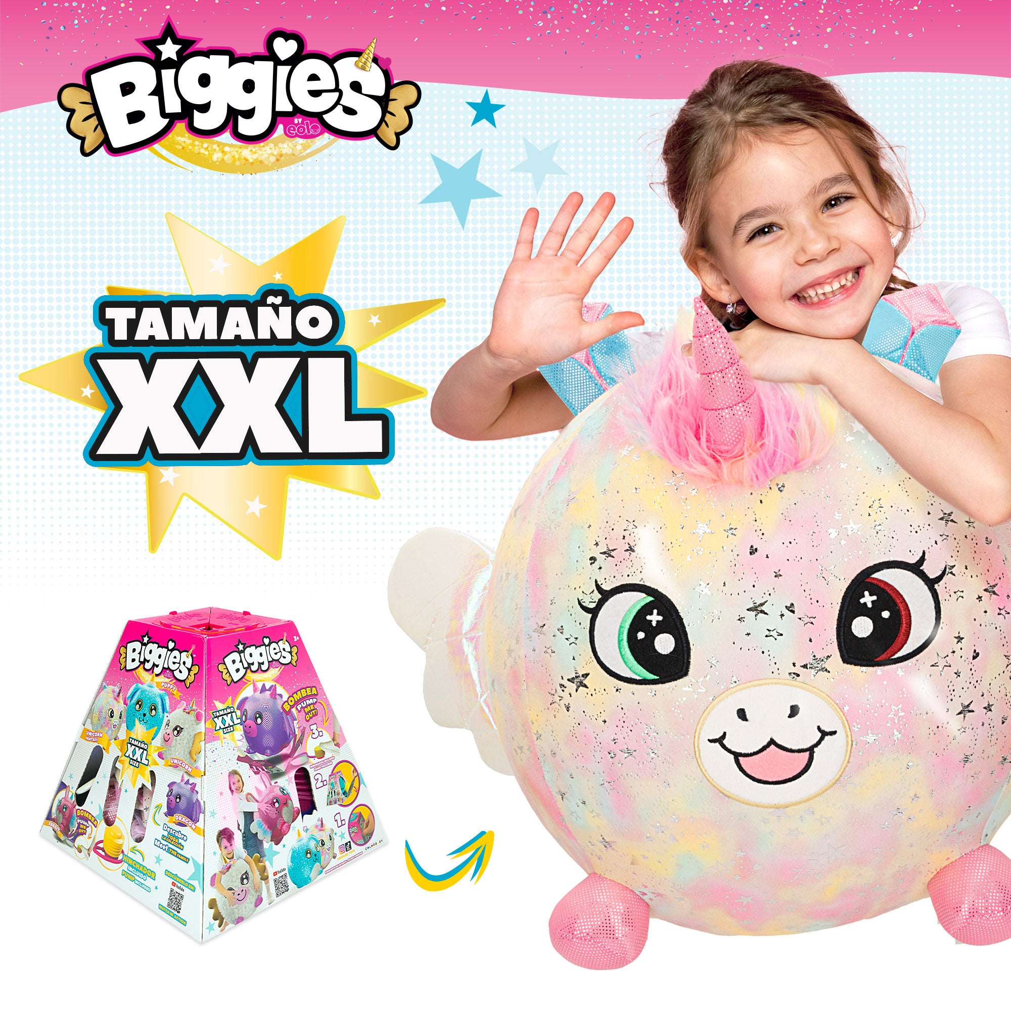 Unicórnio de peluche insuflável Biggies XXL Fantasia