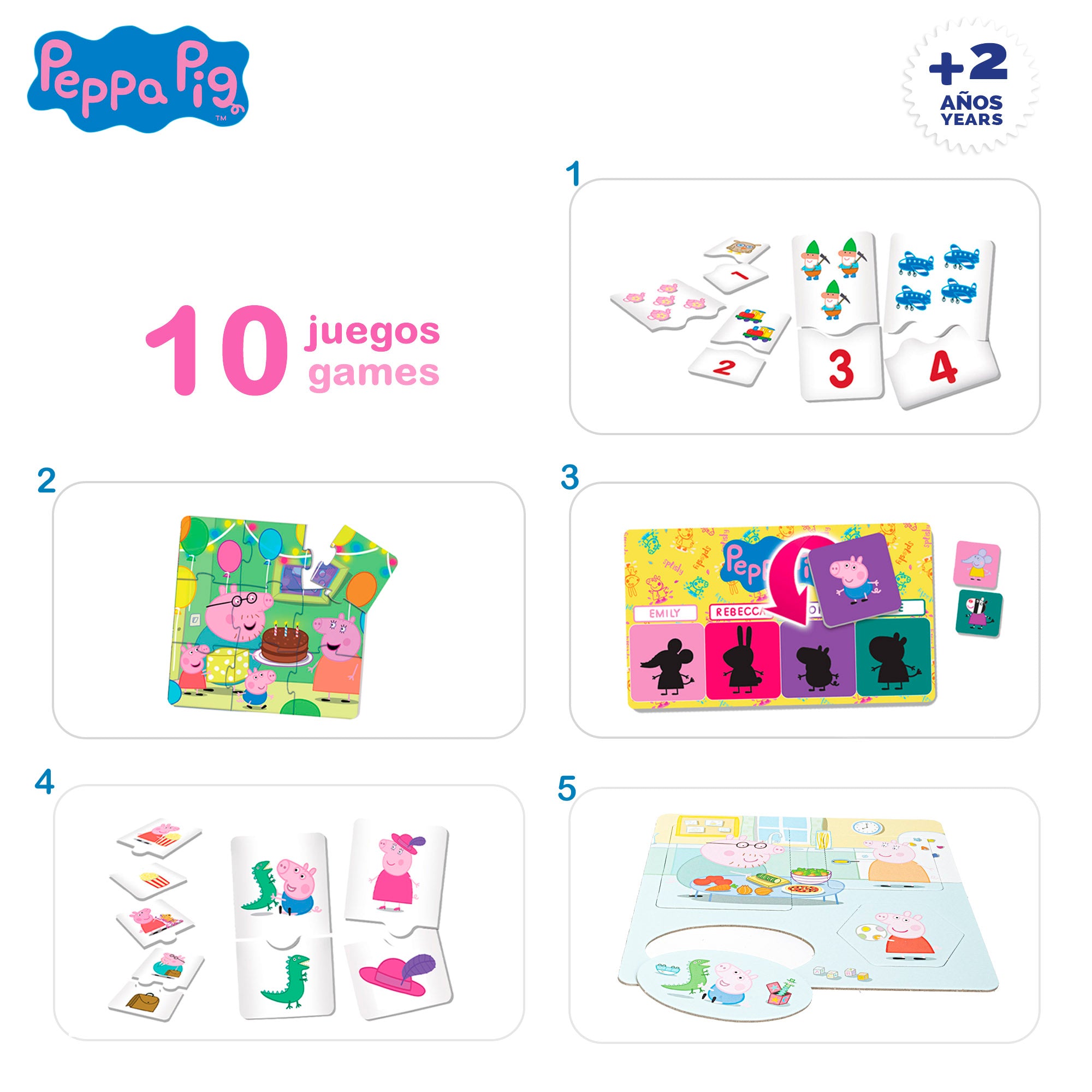 Jogo de tabuleiro Peppa Pig 10 em 1