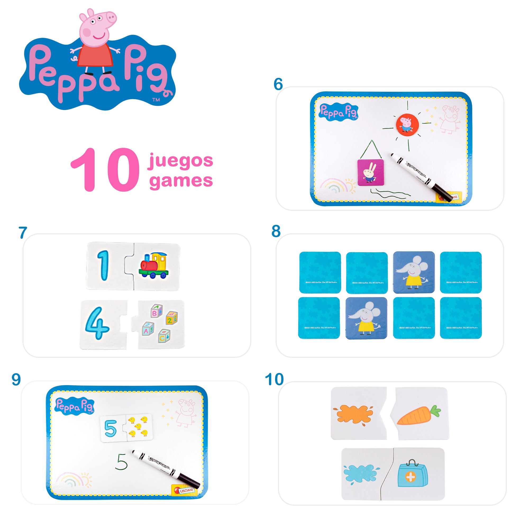 Mesa infantil da Peppa Pig com quadro negro e jogos