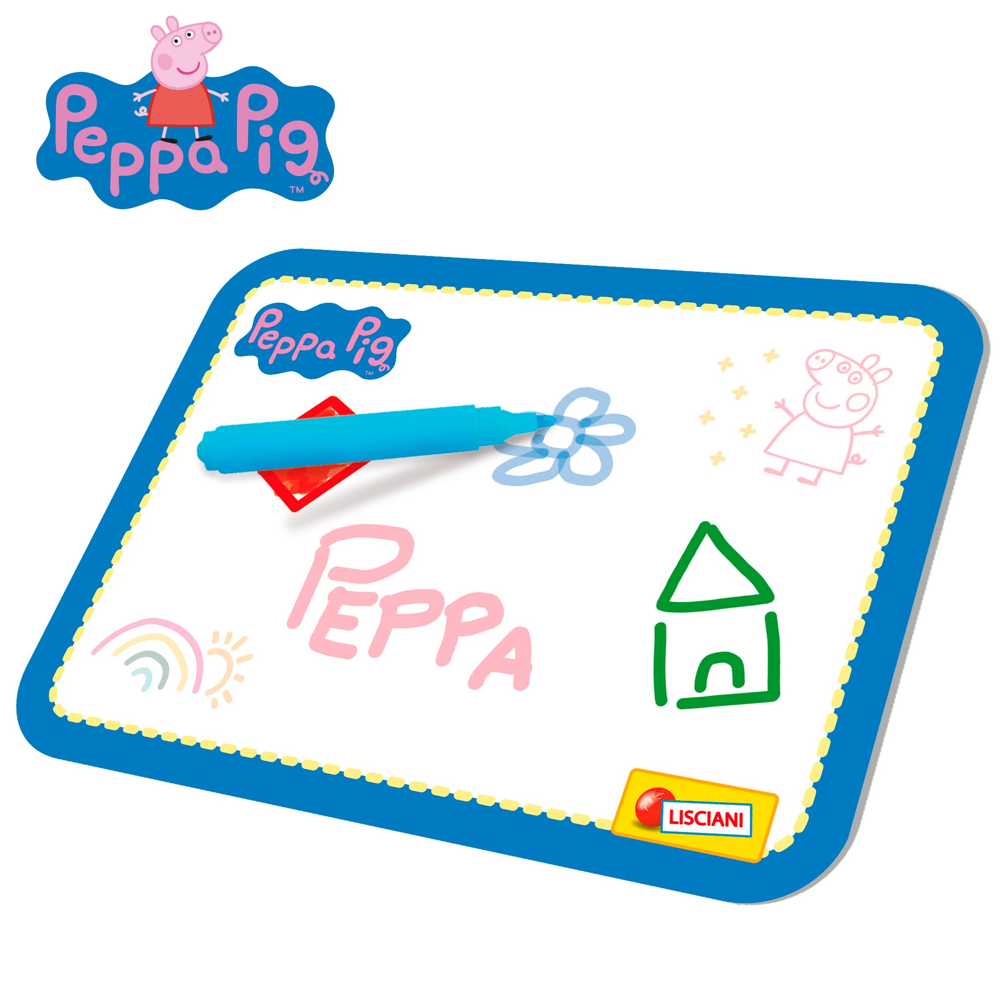 Mesa infantil da Peppa Pig com quadro negro e jogos