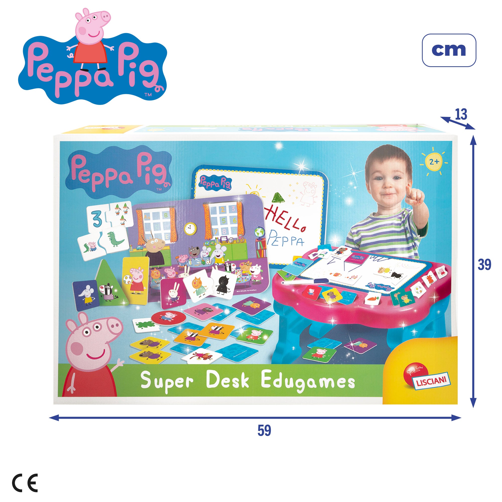 Mesa infantil da Peppa Pig com quadro negro e jogos