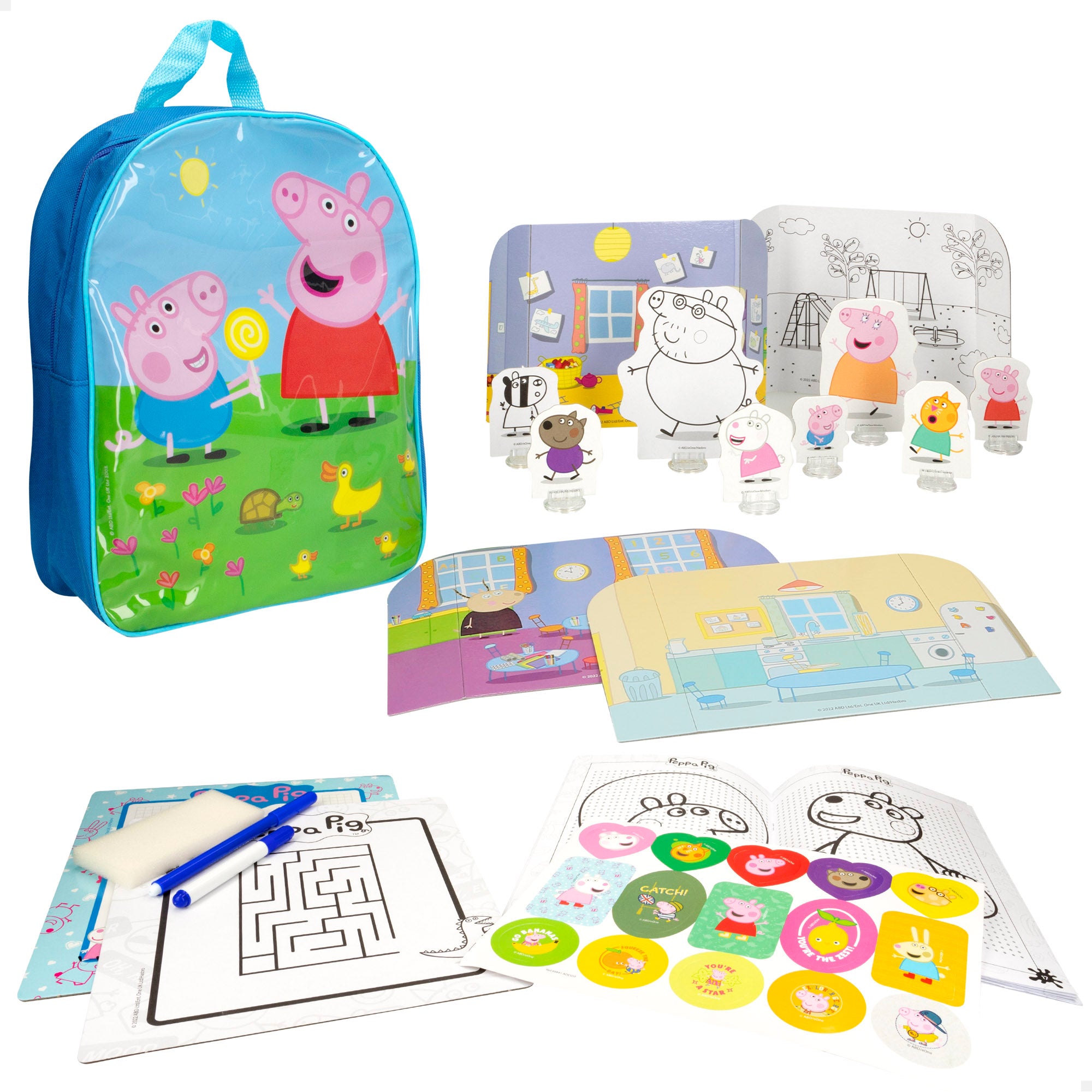 Mochila infantil da Peppa Pig com acessórios para brincar e colorir.