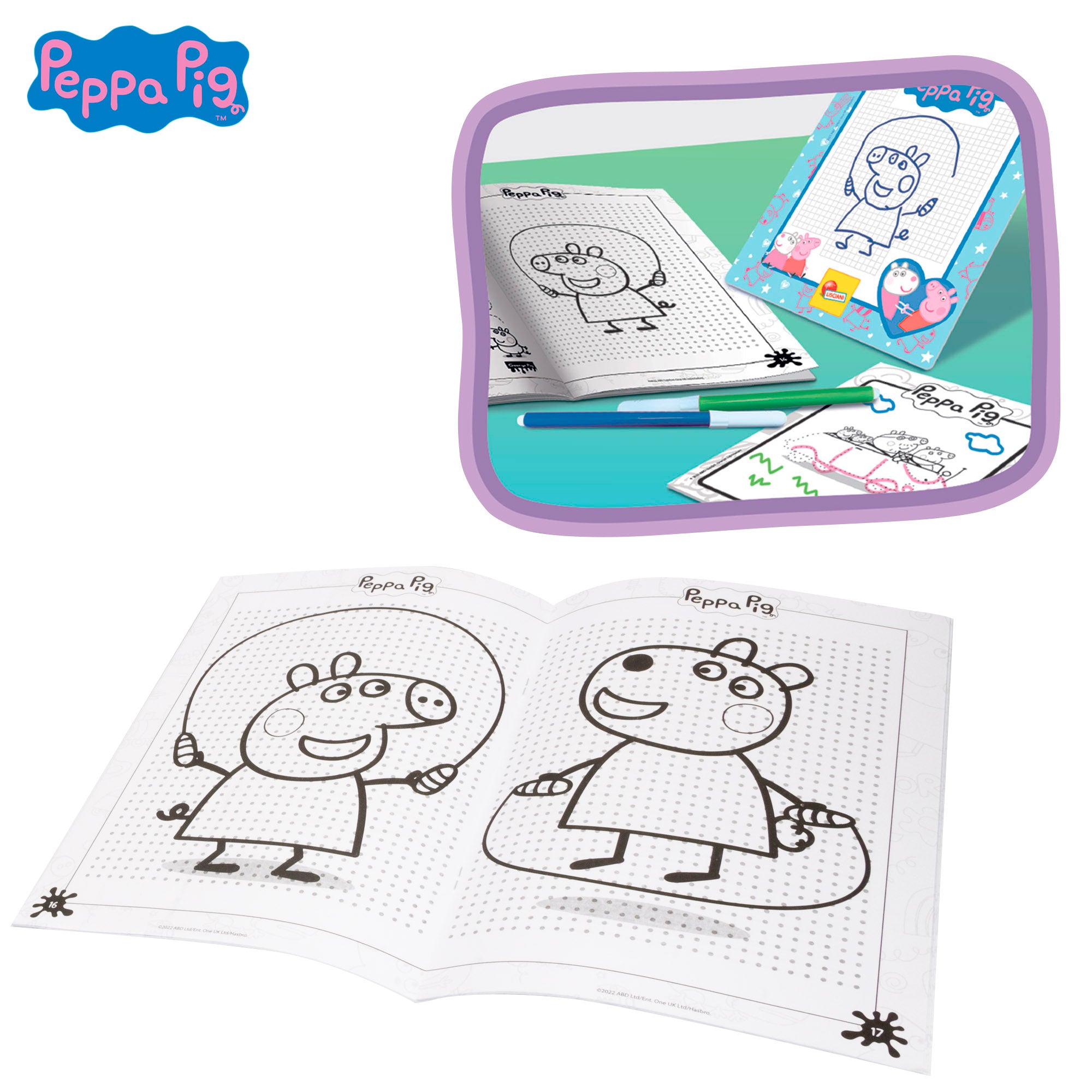 Mochila infantil da Peppa Pig com acessórios para brincar e colorir.