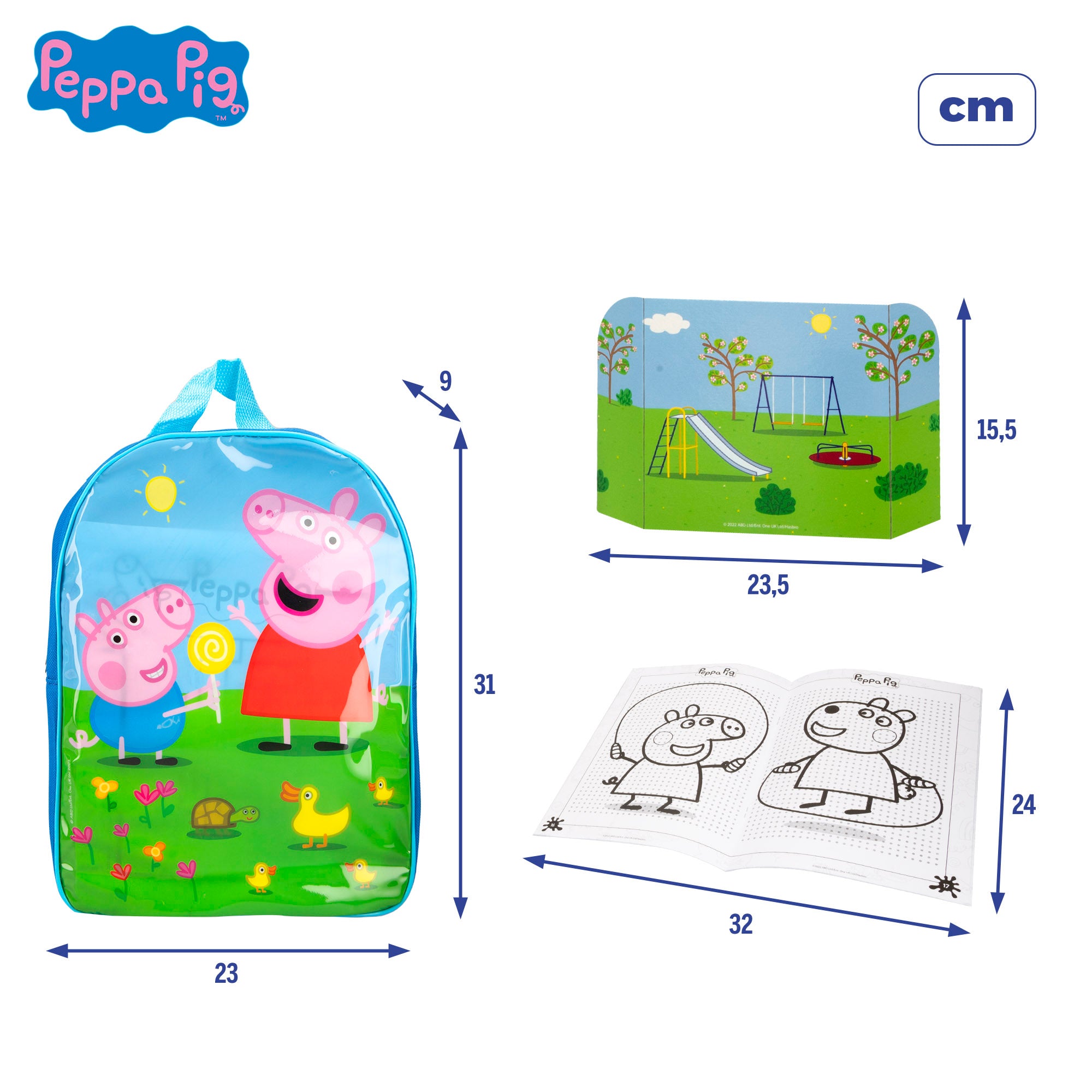 Mochila infantil da Peppa Pig com acessórios para brincar e colorir.