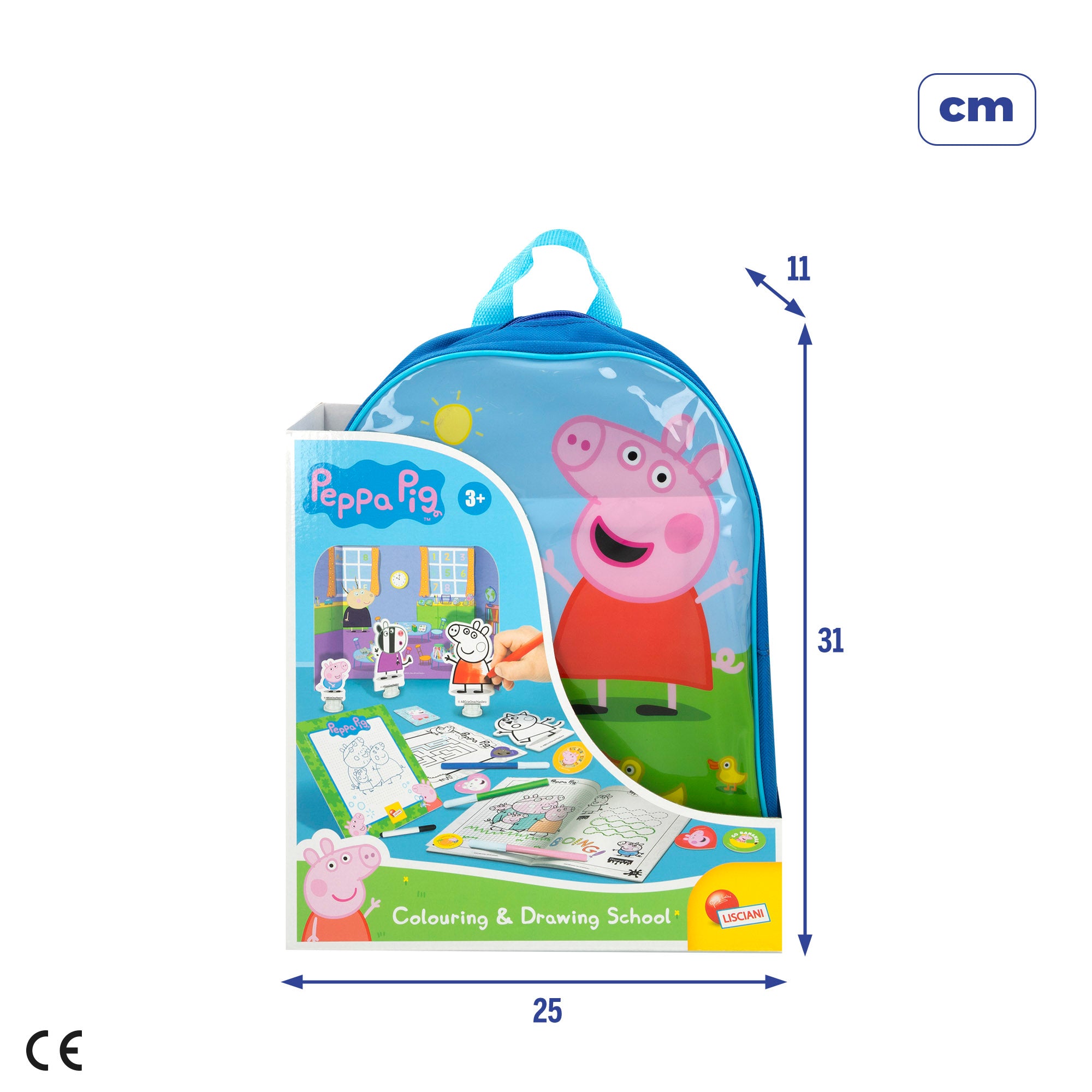 Mochila infantil da Peppa Pig com acessórios para brincar e colorir.