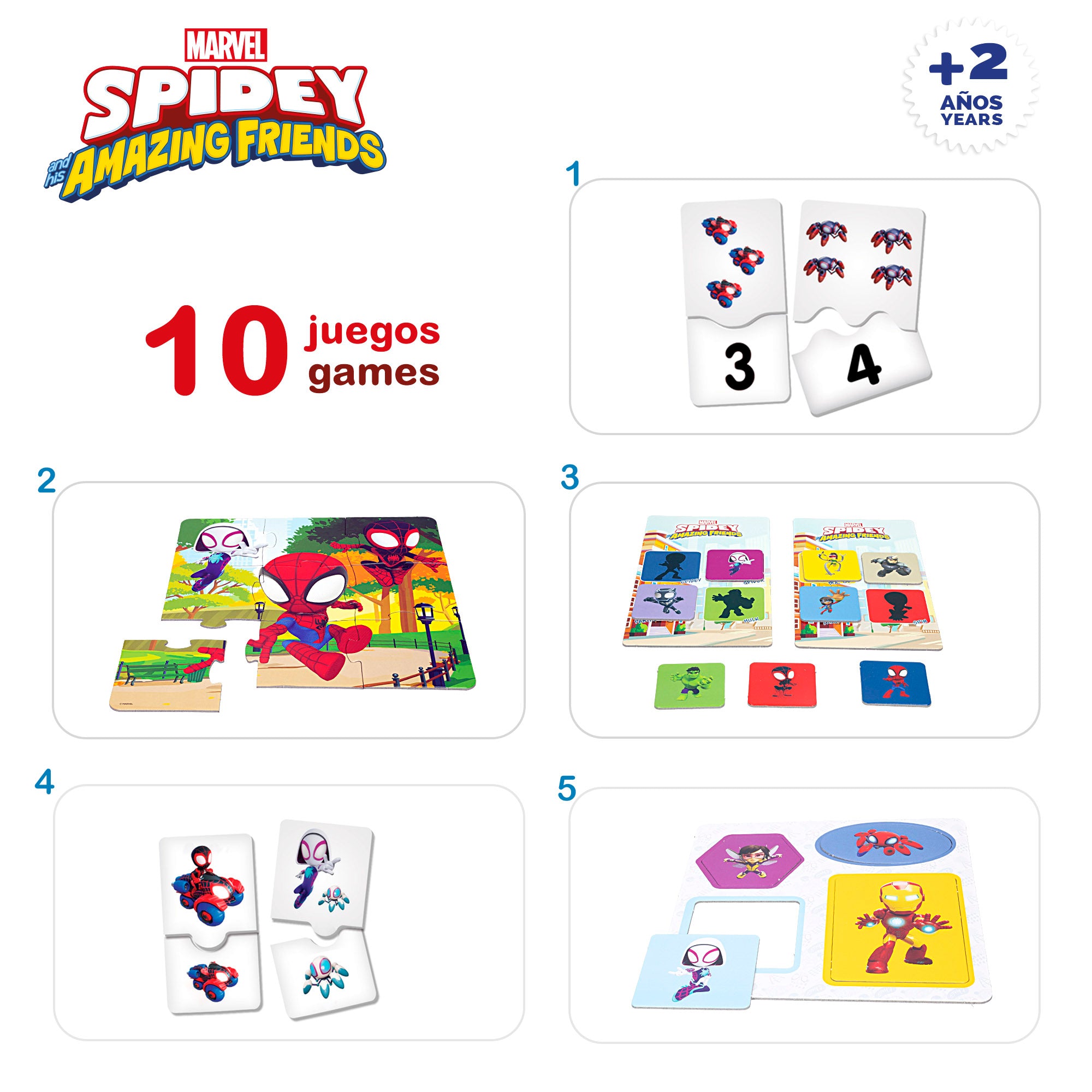 Jogo de tabuleiro 10 em 1 do Homem-Aranha e a sua equipa de super-heróis