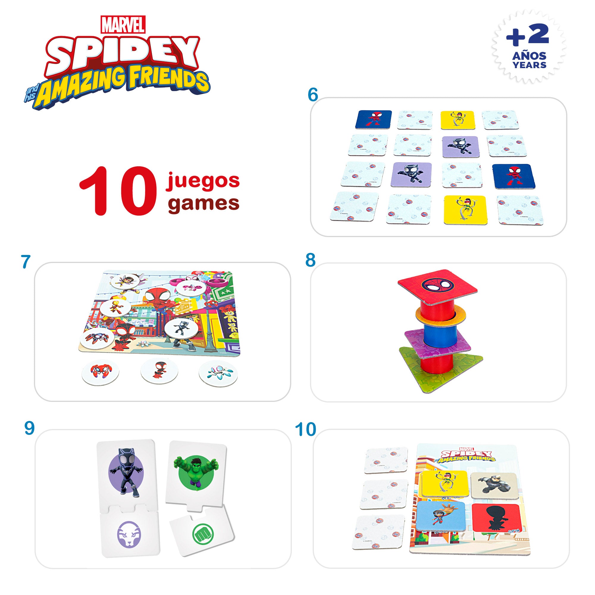 Jogo de tabuleiro 10 em 1 do Homem-Aranha e a sua equipa de super-heróis