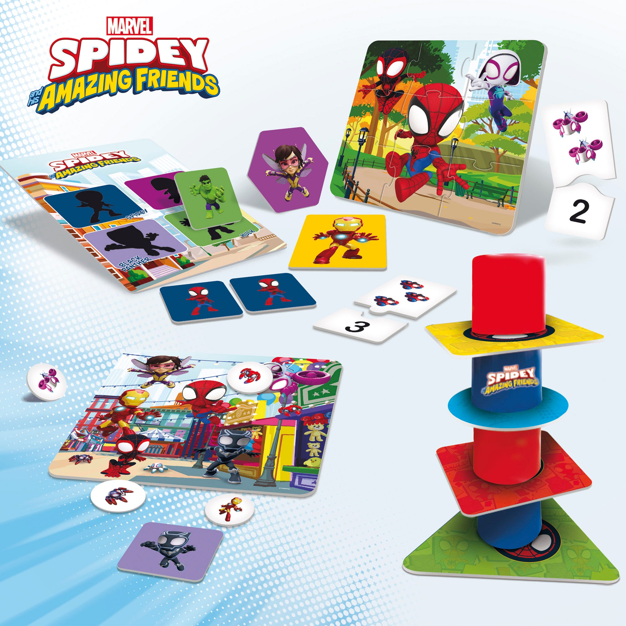 Jogo de tabuleiro 10 em 1 do Homem-Aranha e a sua equipa de super-heróis
