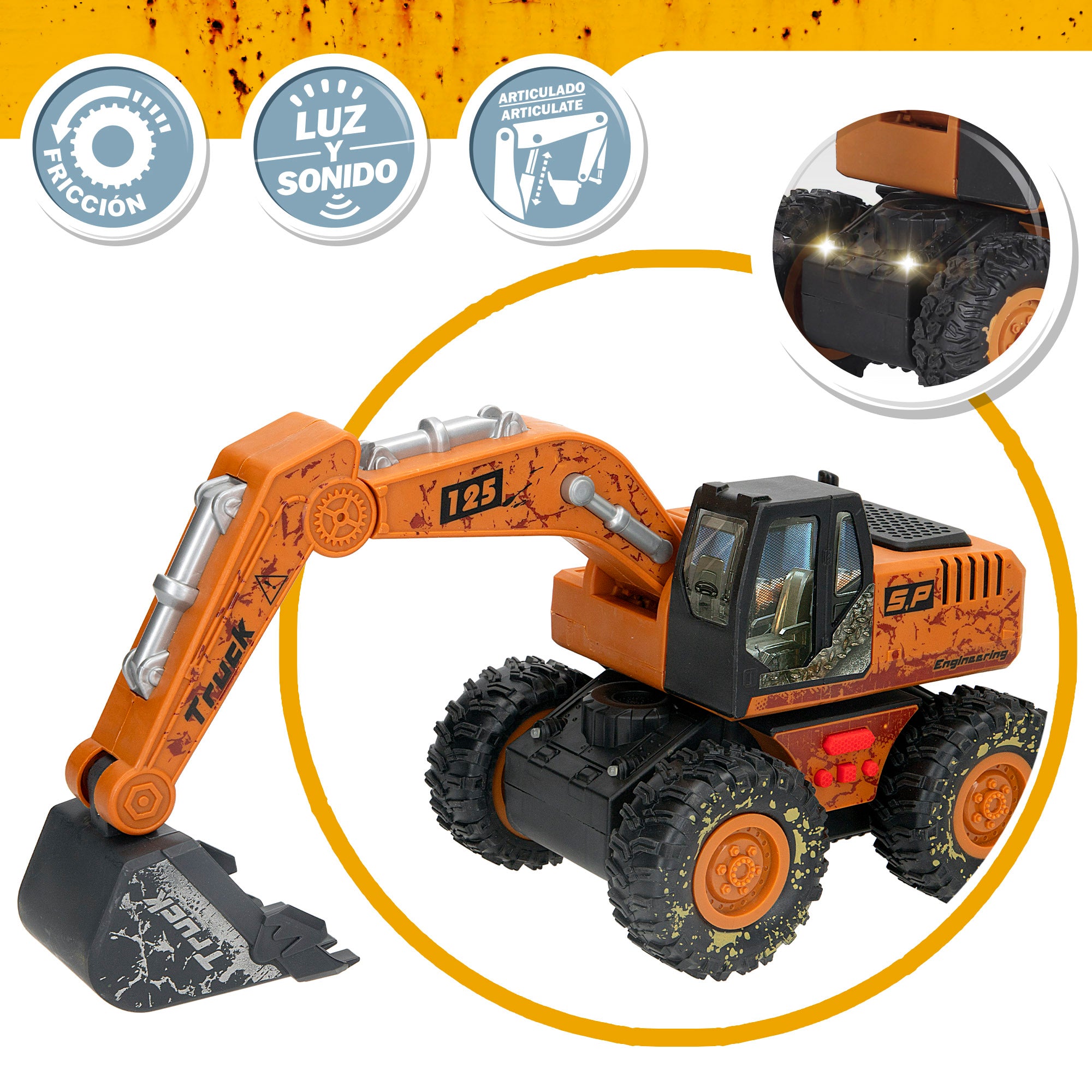 Escavadora de brincar de 26 cm com luz e som, modelo Speed&amp; Go.