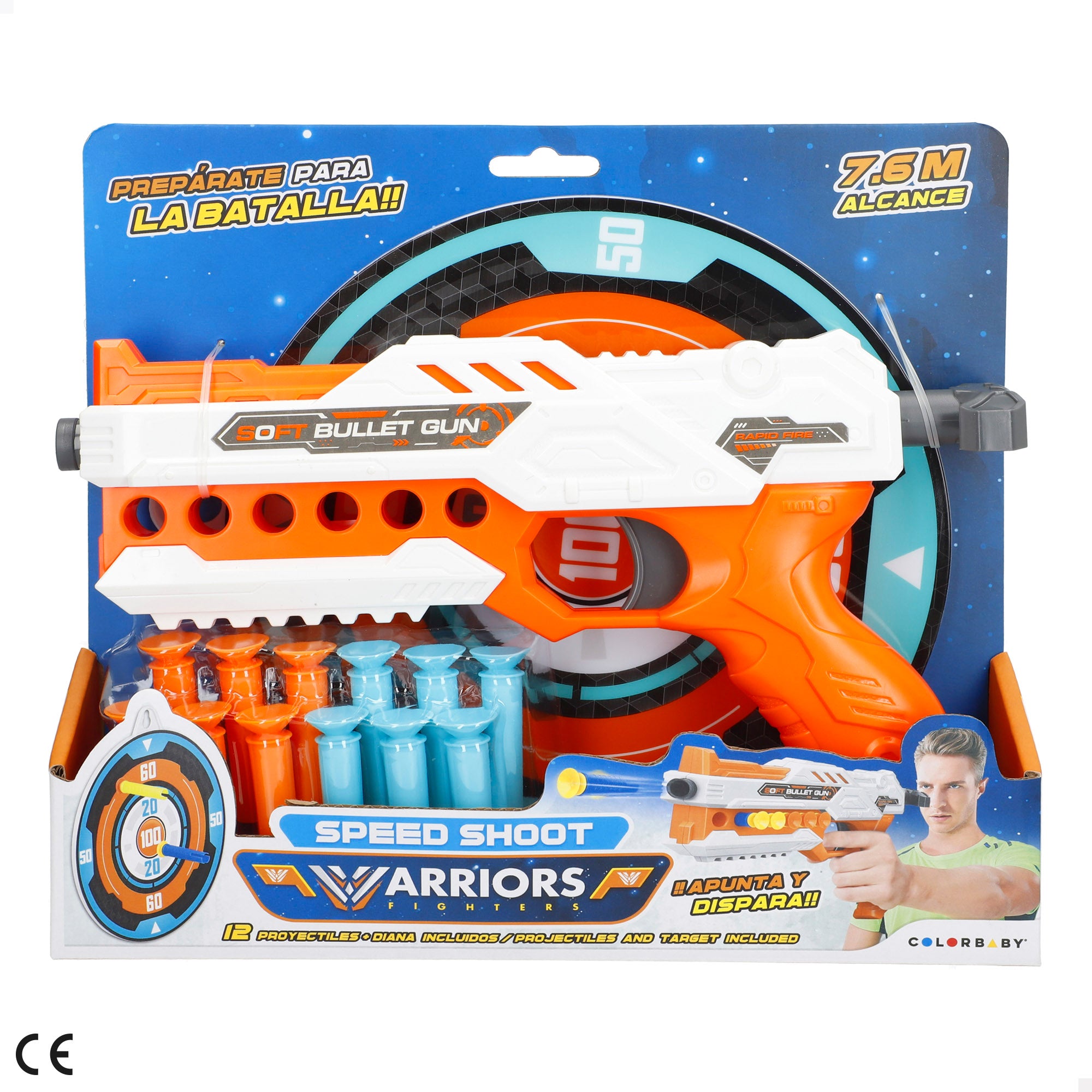 Pistola de brinquedo com 12 dardos e alvo Speed ​​​​Shoot Warriors