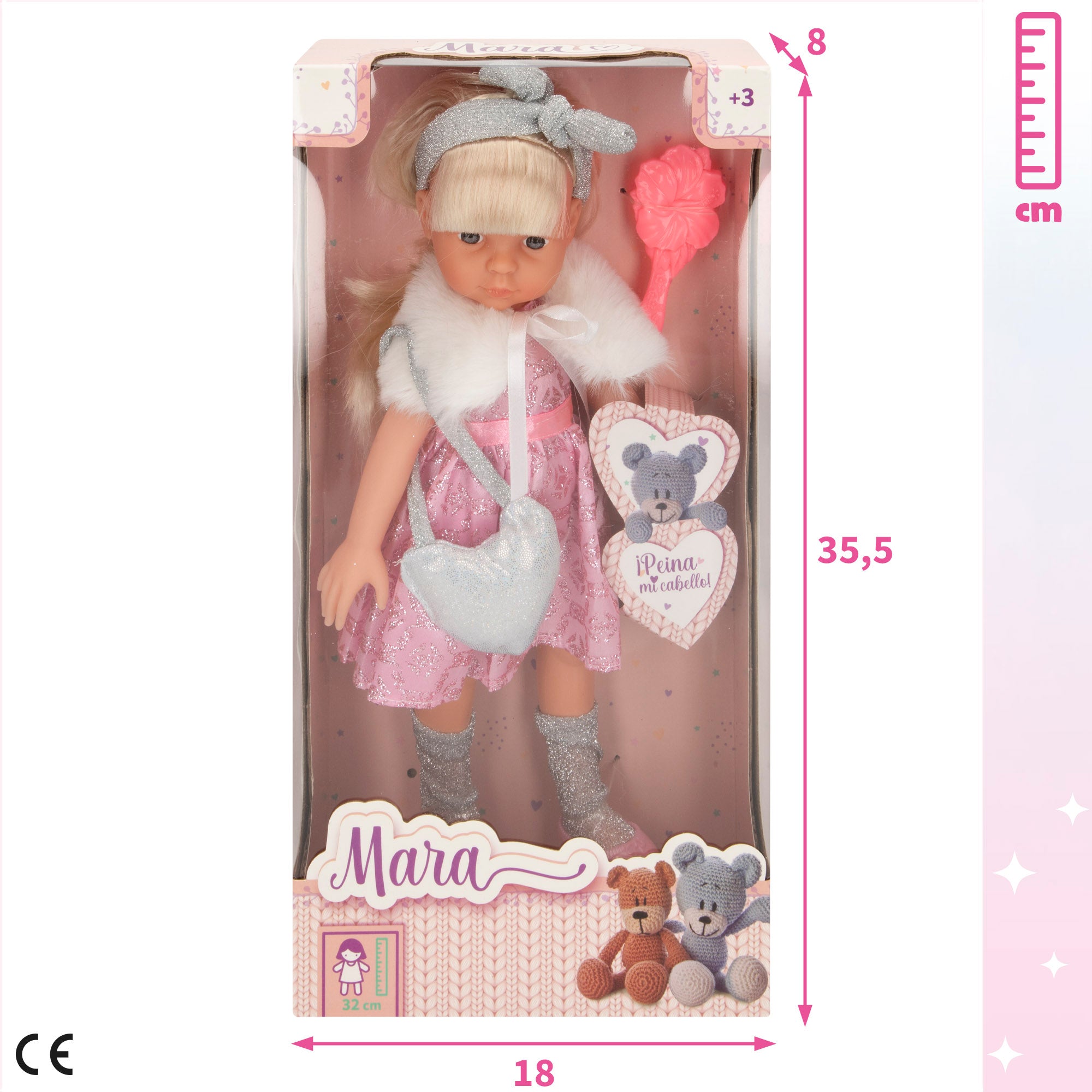 Boneca Mara de 32 cm com pente e acessórios