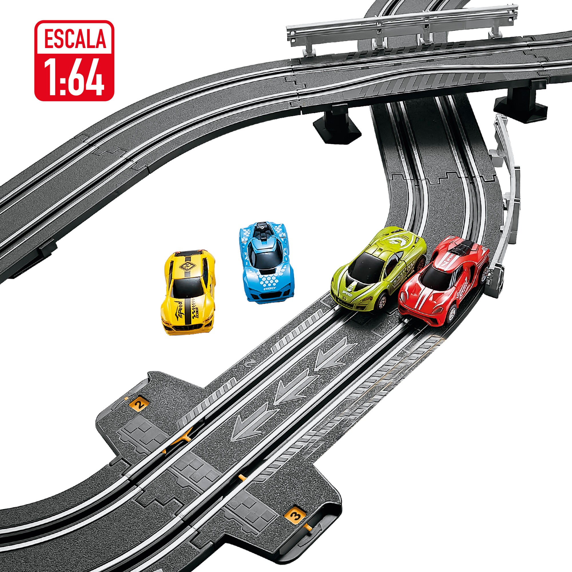 Pista de corrida magnética com 2 carros e 2 controladores Speed&amp; Go progressivos.