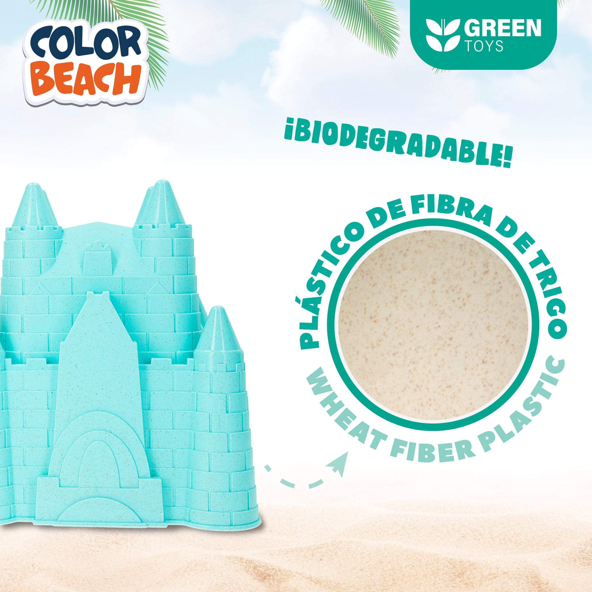 Conjunto de brinquedos de praia com balde e acessórios. Colorido Praia