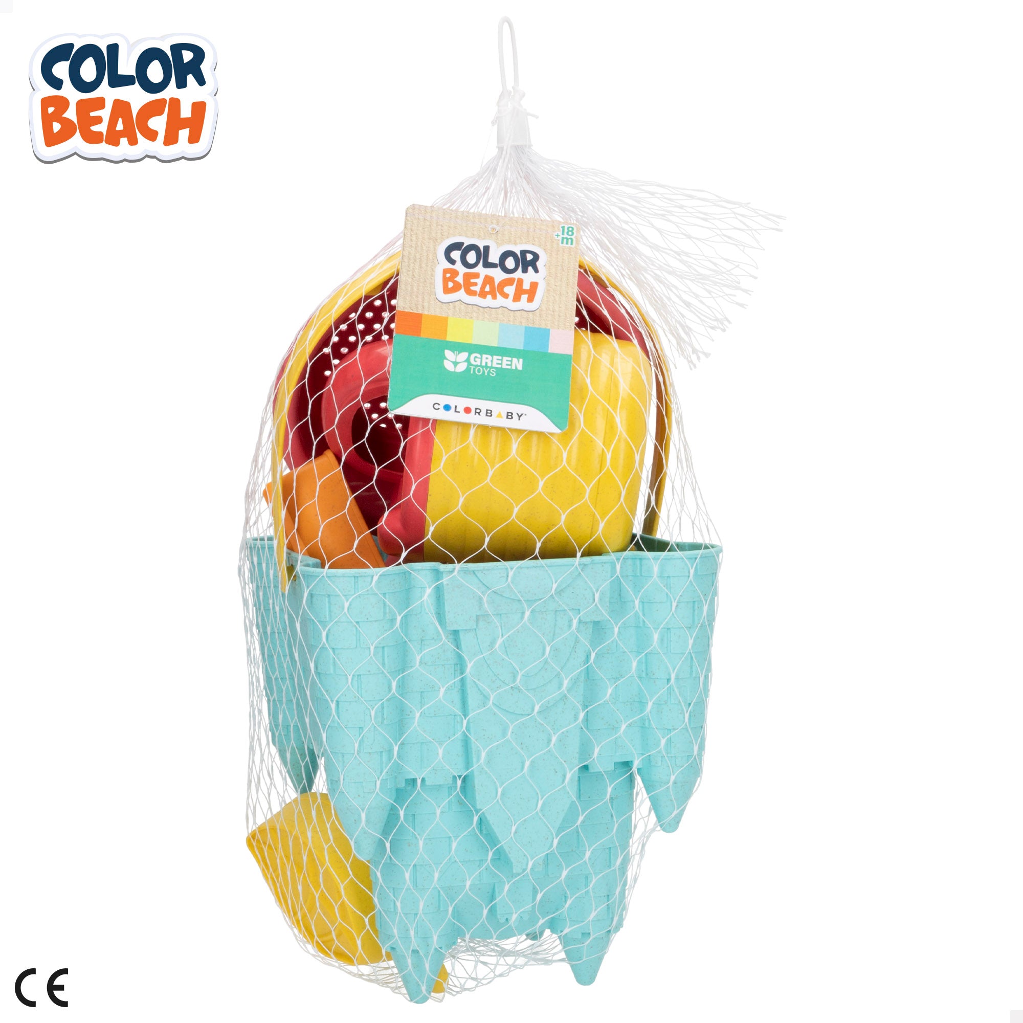 Conjunto de brinquedos de praia com balde e acessórios. Colorido Praia