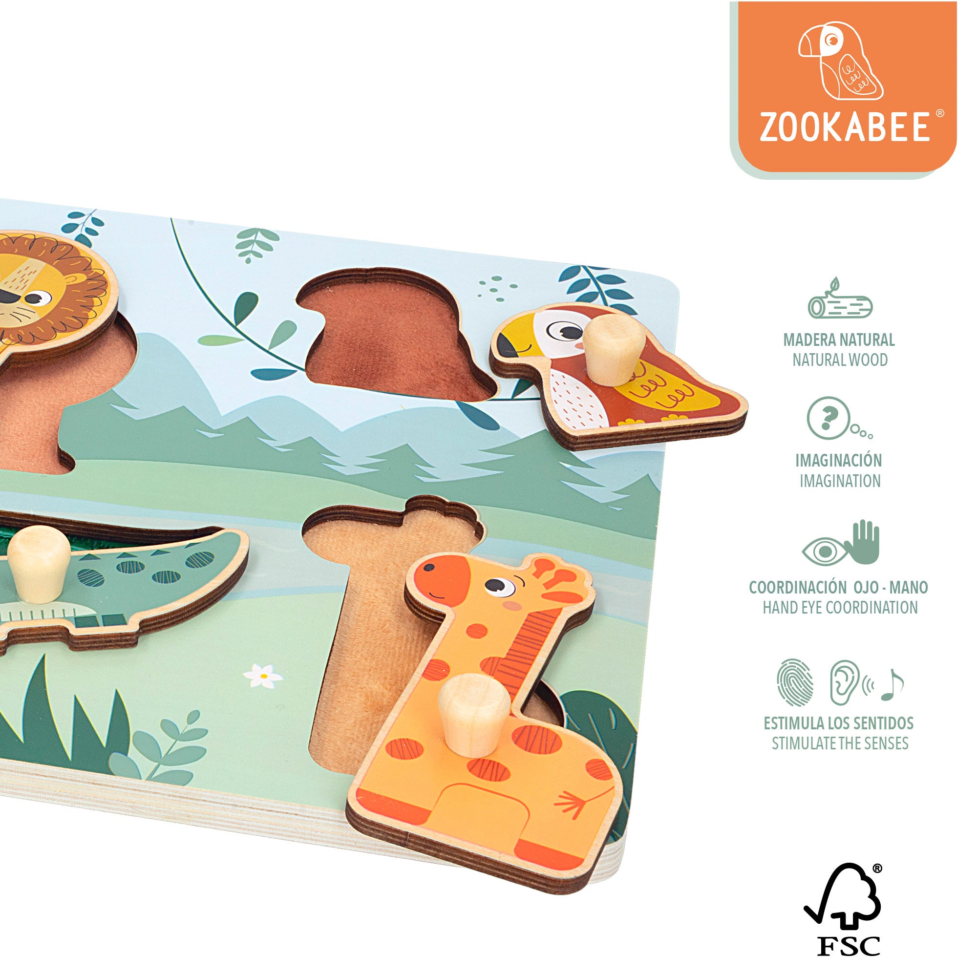 WOOMAX Zookabee Puzzle em madeira com animais e texturas