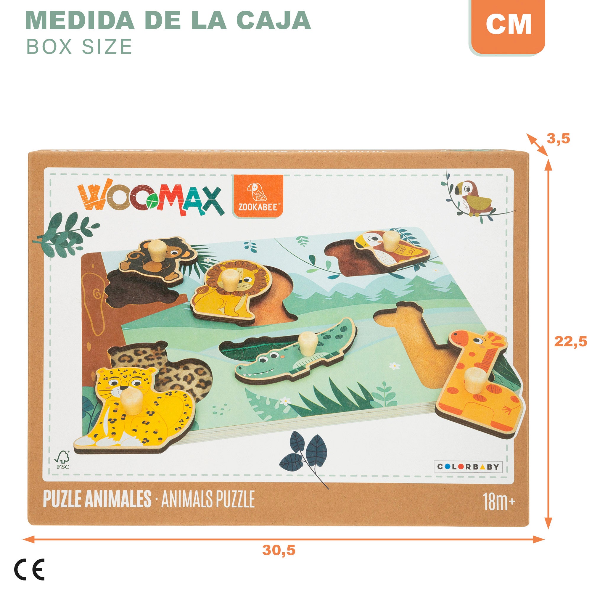 WOOMAX Zookabee Puzzle em madeira com animais e texturas