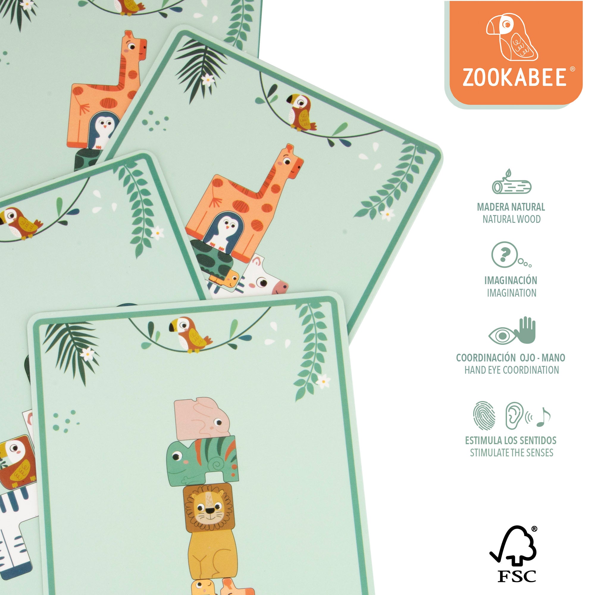 WOOMAX Zookabee Jogo de Puzzle e Equilíbrio de Animais de Madeira