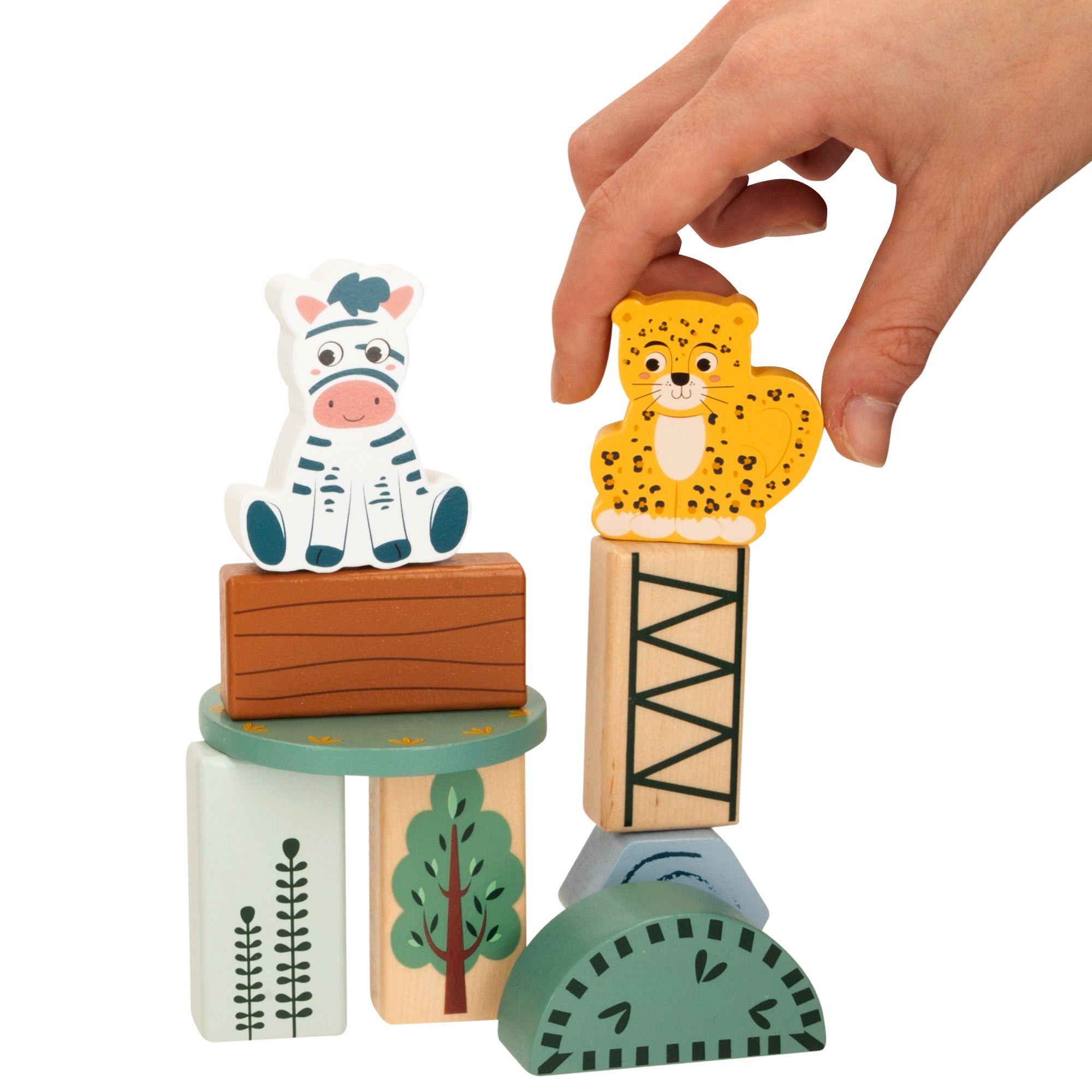 Conjunto de Blocos de Madeira WOOMAX Zookabee Animais da Selva - 28 Peças