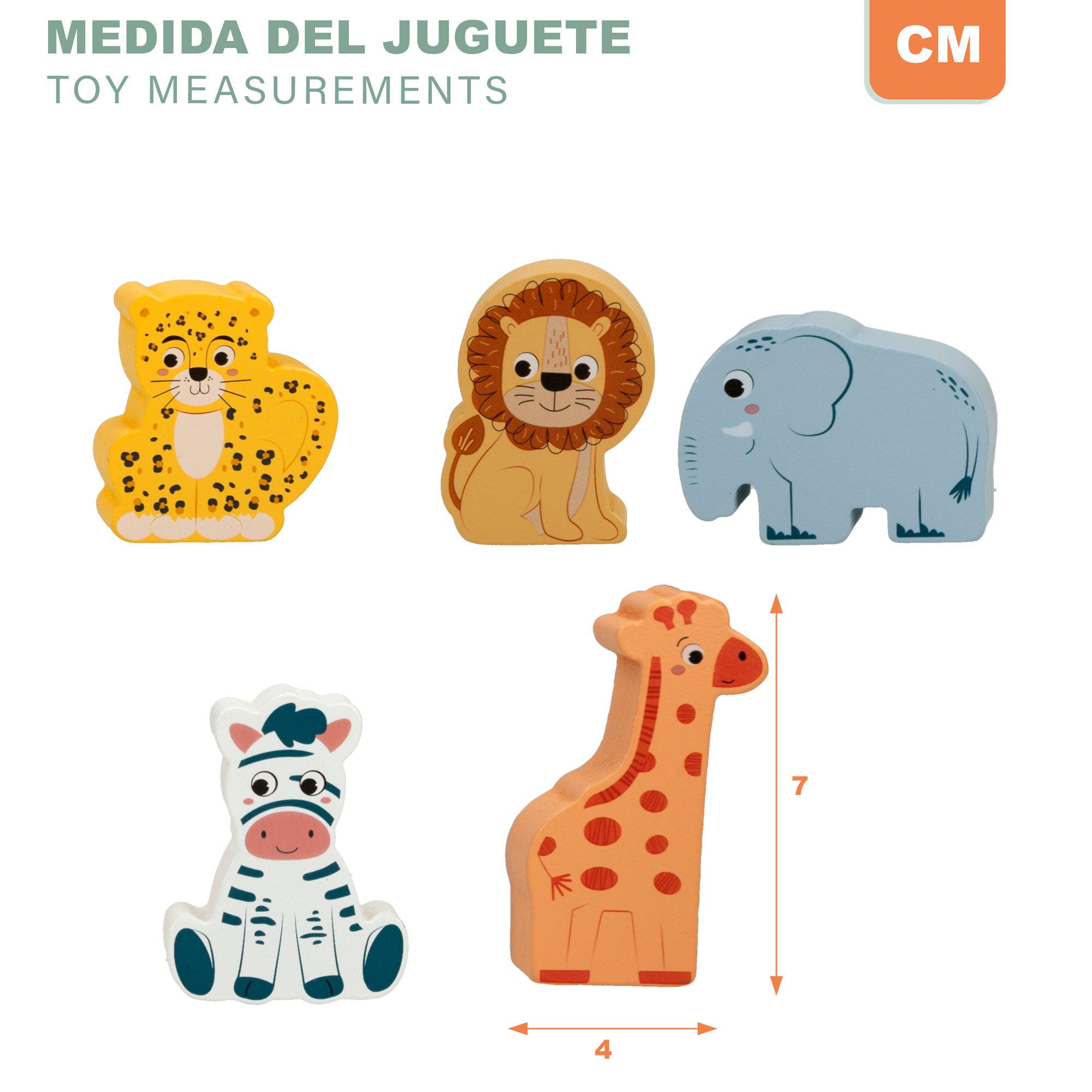 Conjunto de Blocos de Madeira WOOMAX Zookabee Animais da Selva - 28 Peças